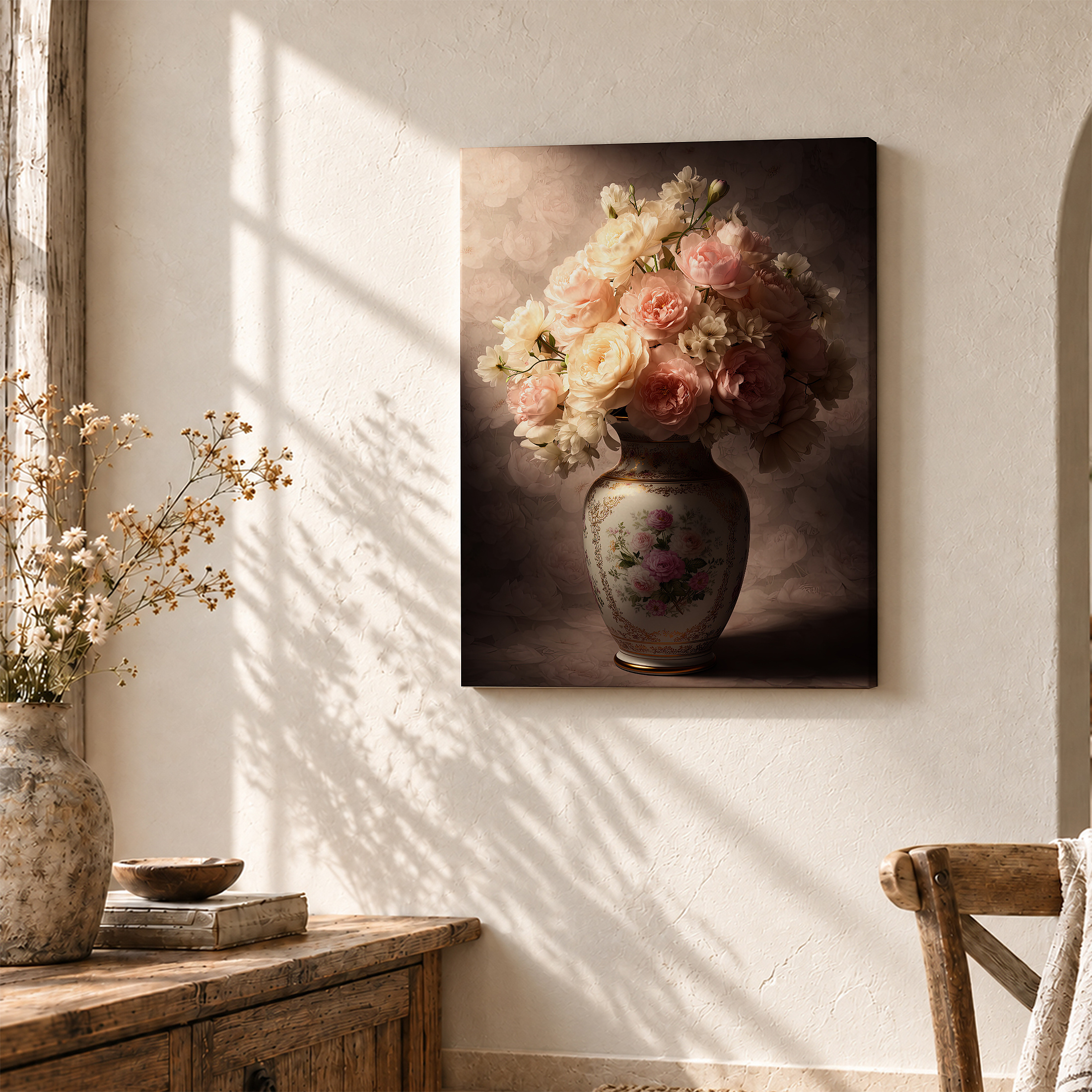 Vintage Rose Bouquet Framed Canvas Wall Art Ready to Hang - Image 3