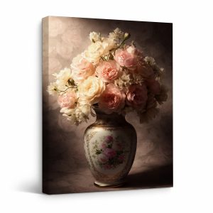 Vintage Rose Bouquet Framed Canvas Wall Art Ready to Hang