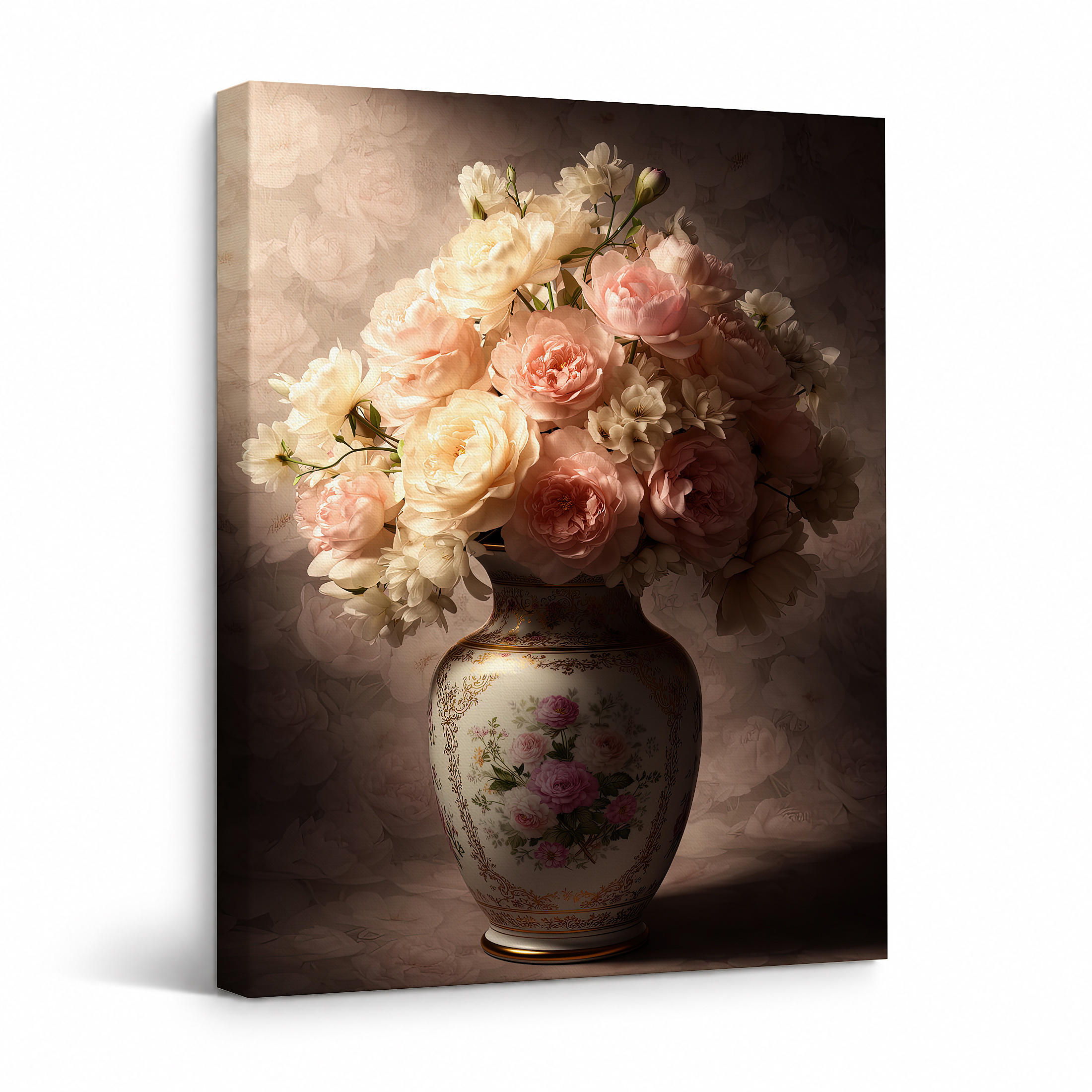 Vintage Rose Bouquet Framed Canvas Wall Art Ready to Hang