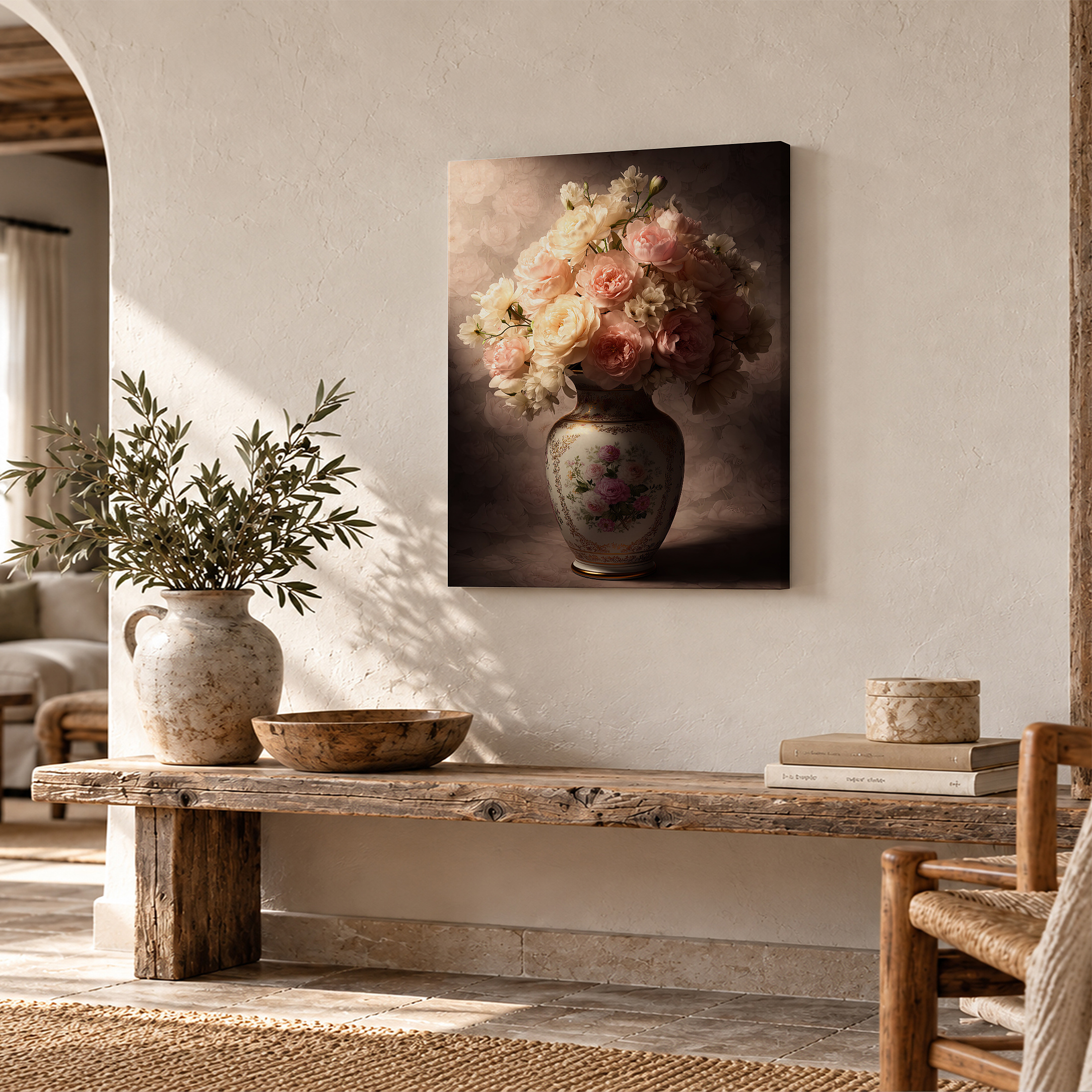 Vintage Rose Bouquet Framed Canvas Wall Art Ready to Hang - Image 2