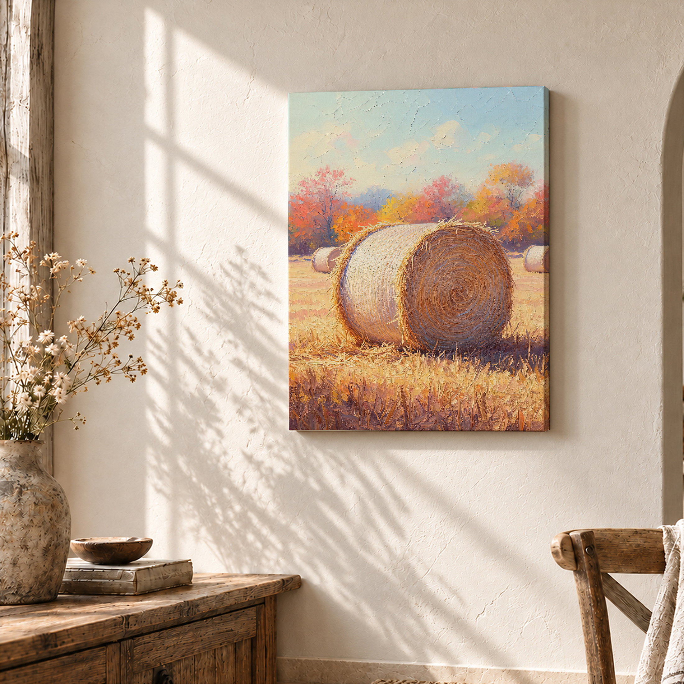 Autumn Farm Hay Bale Framed Canvas Wall Art | Ready to Hang - Image 3