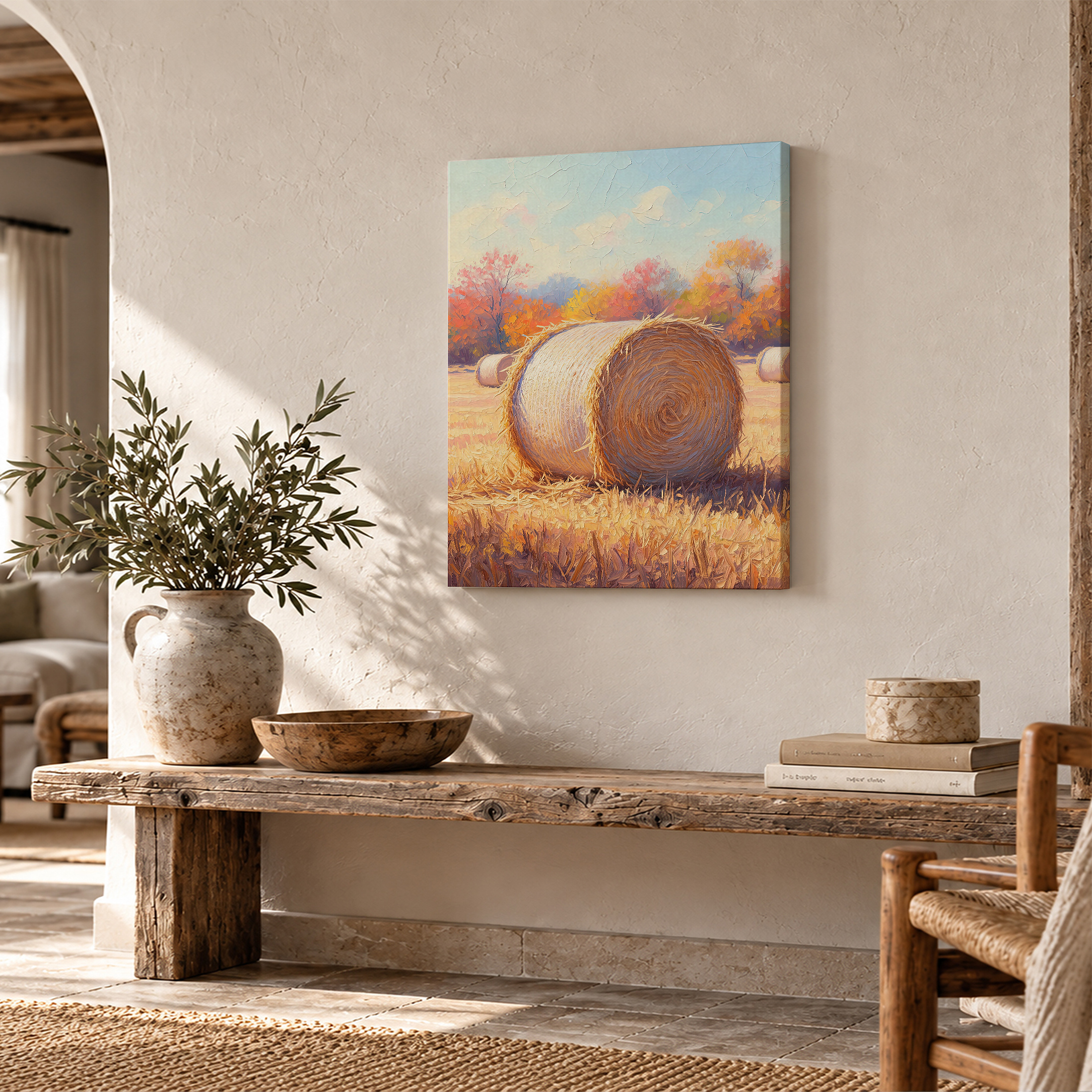 Autumn Farm Hay Bale Framed Canvas Wall Art | Ready to Hang - Image 2