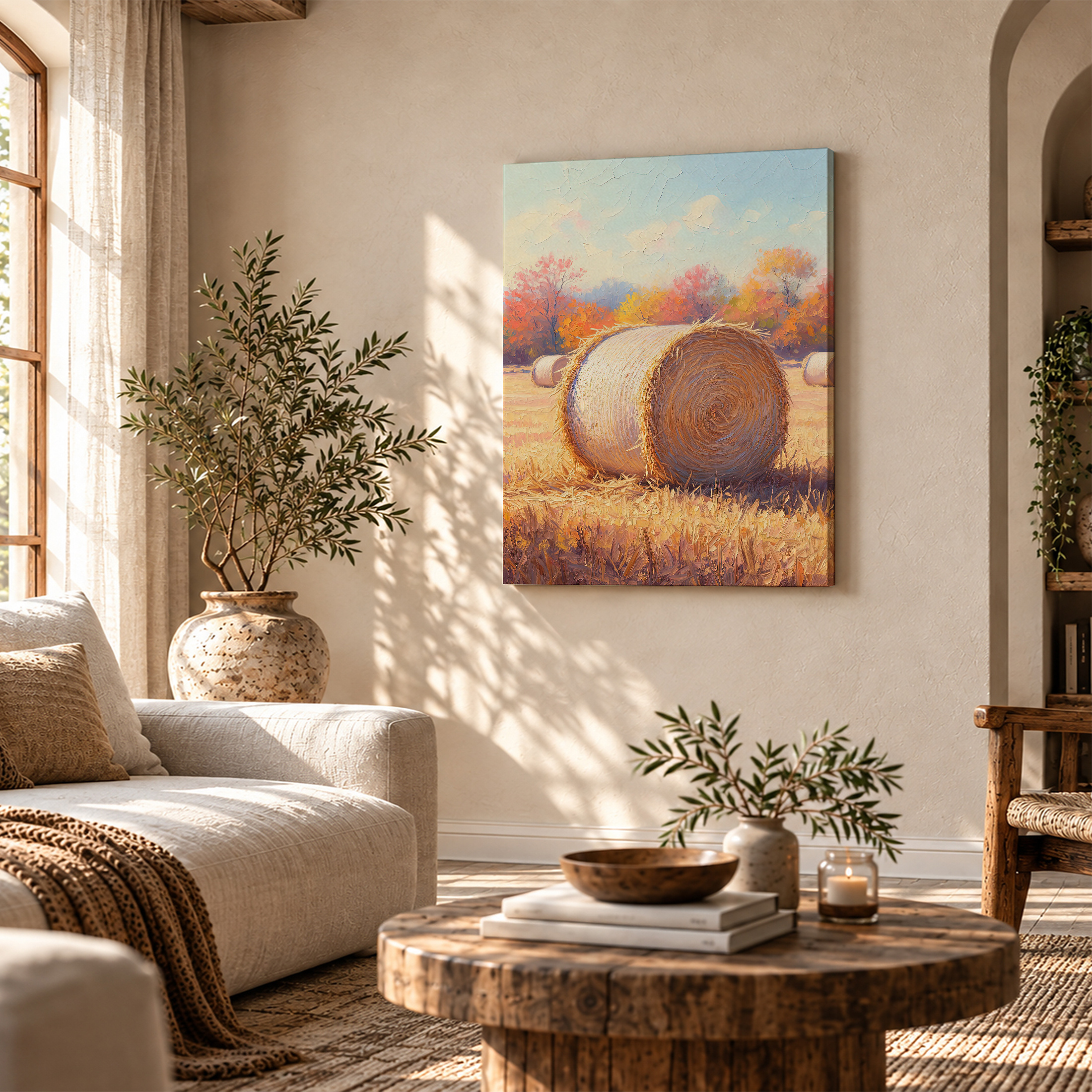 Autumn Farm Hay Bale Framed Canvas Wall Art | Ready to Hang - Image 4