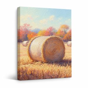 Autumn Farm Hay Bale Framed Canvas Wall Art | Ready to Hang
