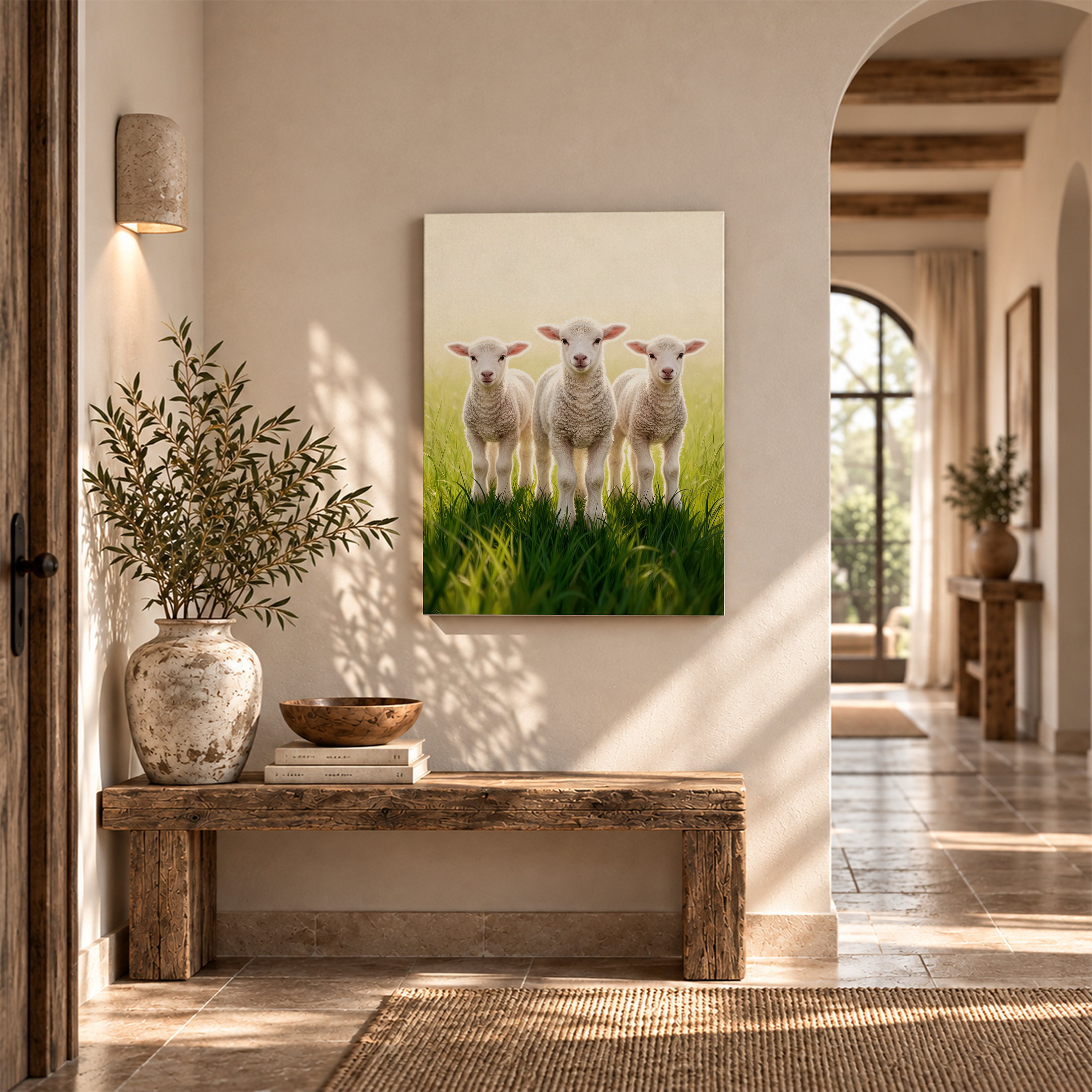 Three Lambs in Pasture Framed Canvas Wall Art - Ready to Hang - Image 6