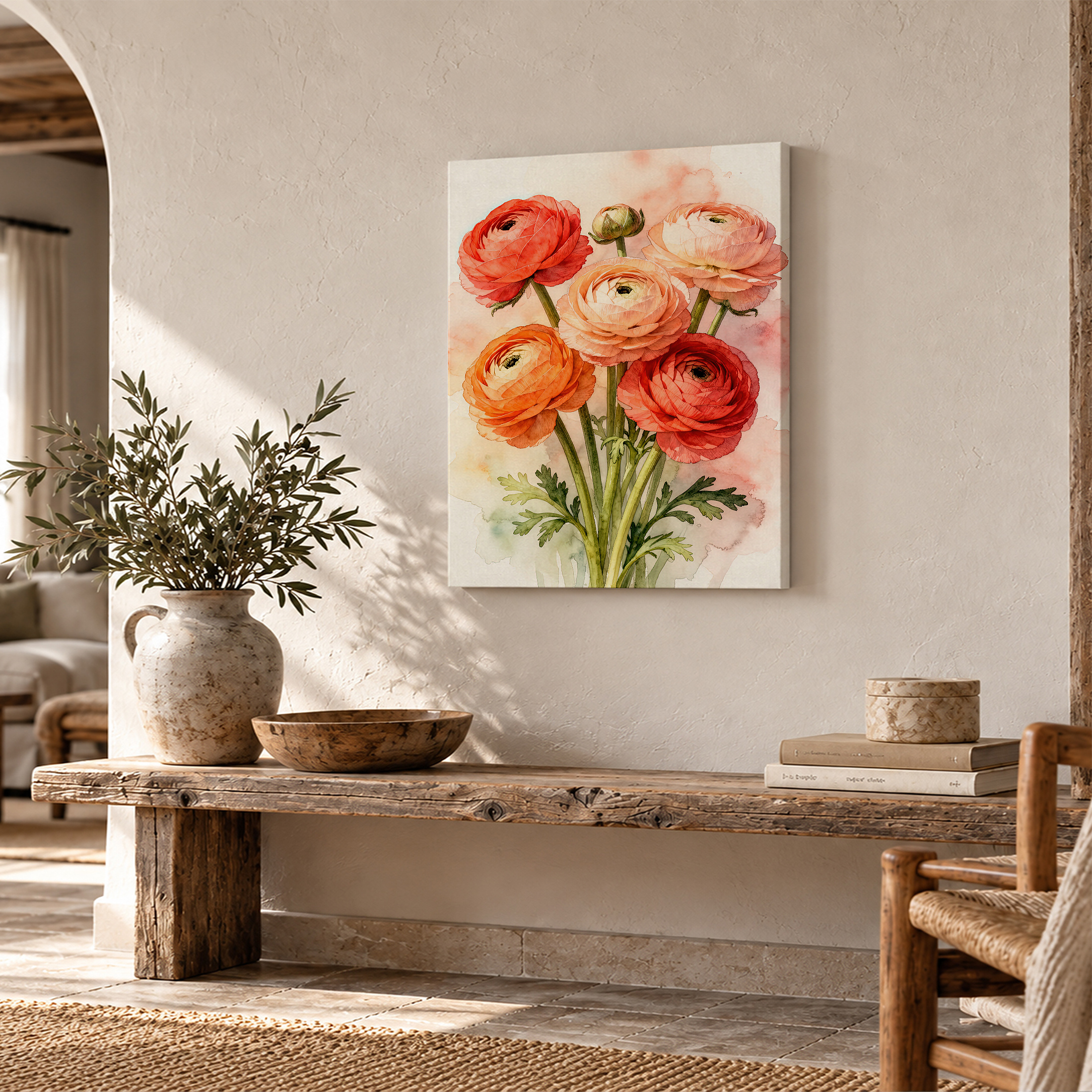 Watercolor Ranunculus Floral Framed Canvas Wall Art - Ready to Hang - Image 2