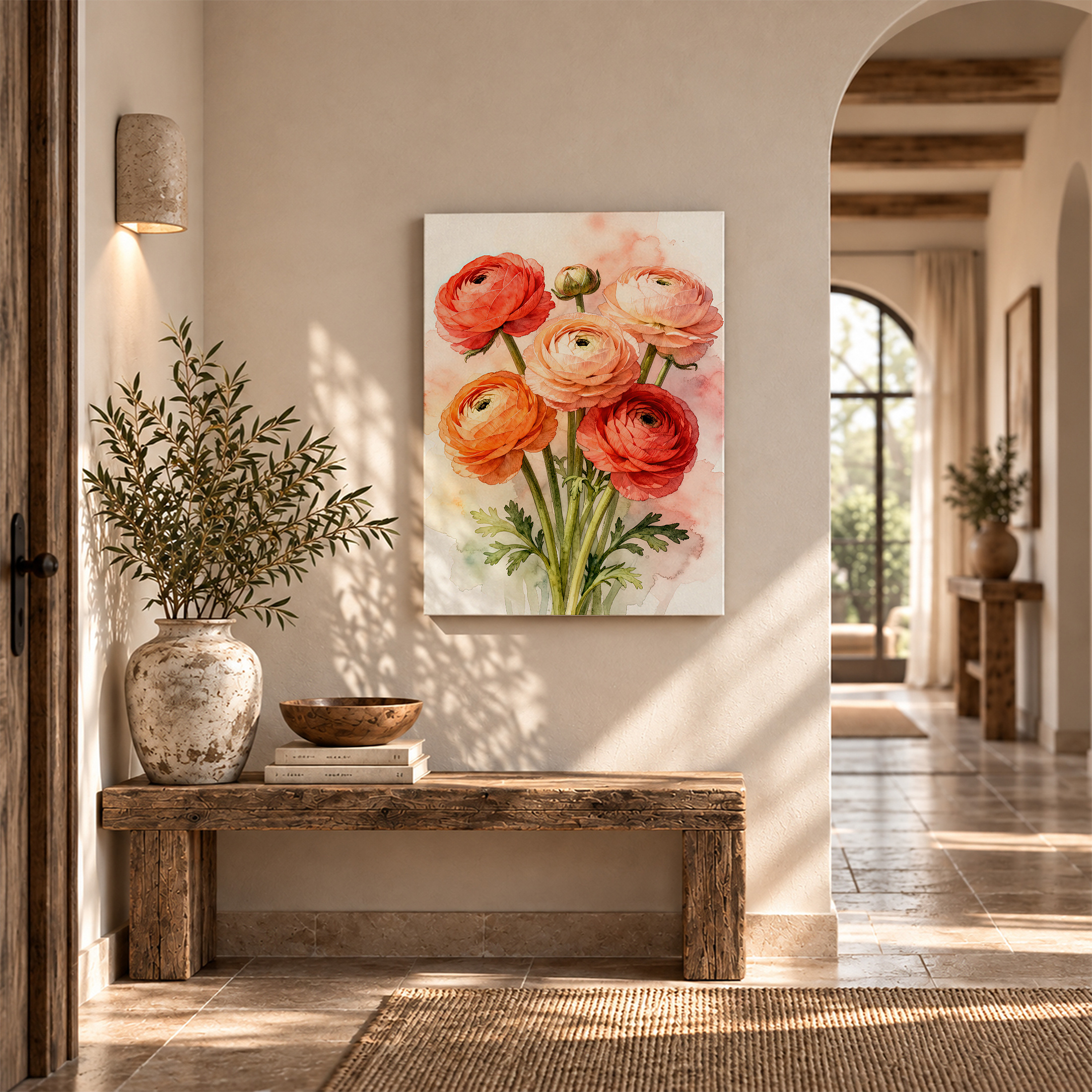 Watercolor Ranunculus Floral Framed Canvas Wall Art - Ready to Hang - Image 6