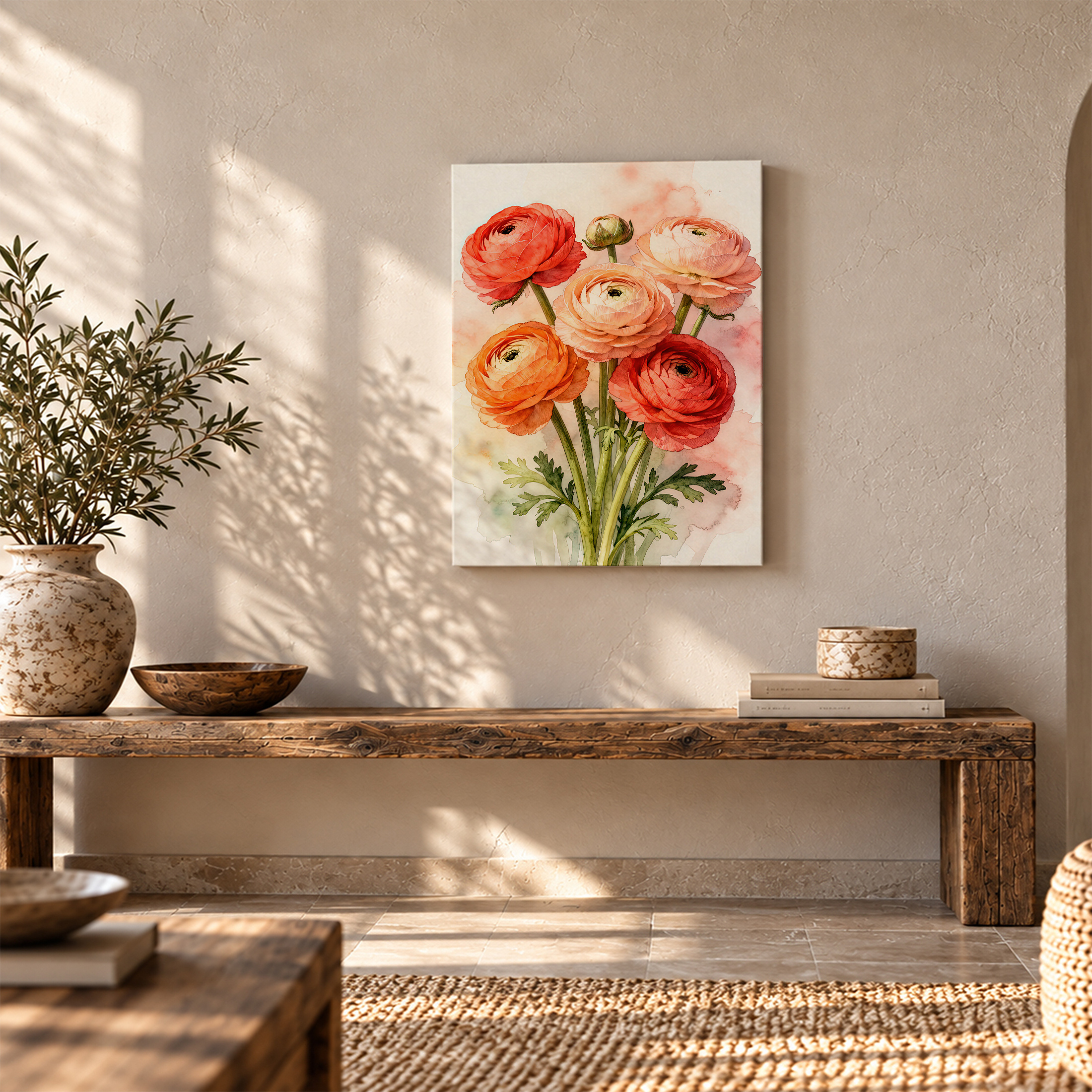Watercolor Ranunculus Floral Framed Canvas Wall Art - Ready to Hang - Image 5