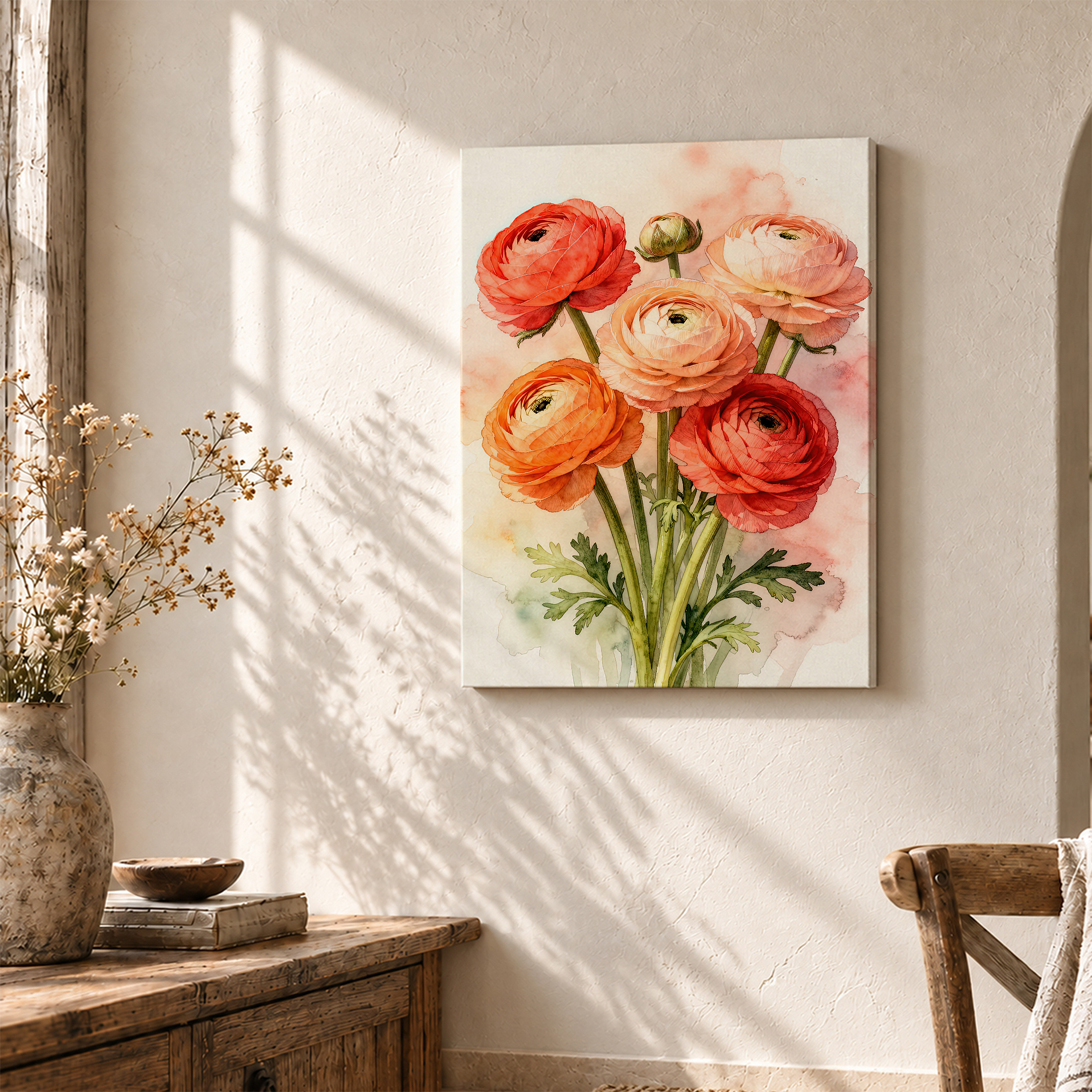 Watercolor Ranunculus Floral Framed Canvas Wall Art - Ready to Hang - Image 3
