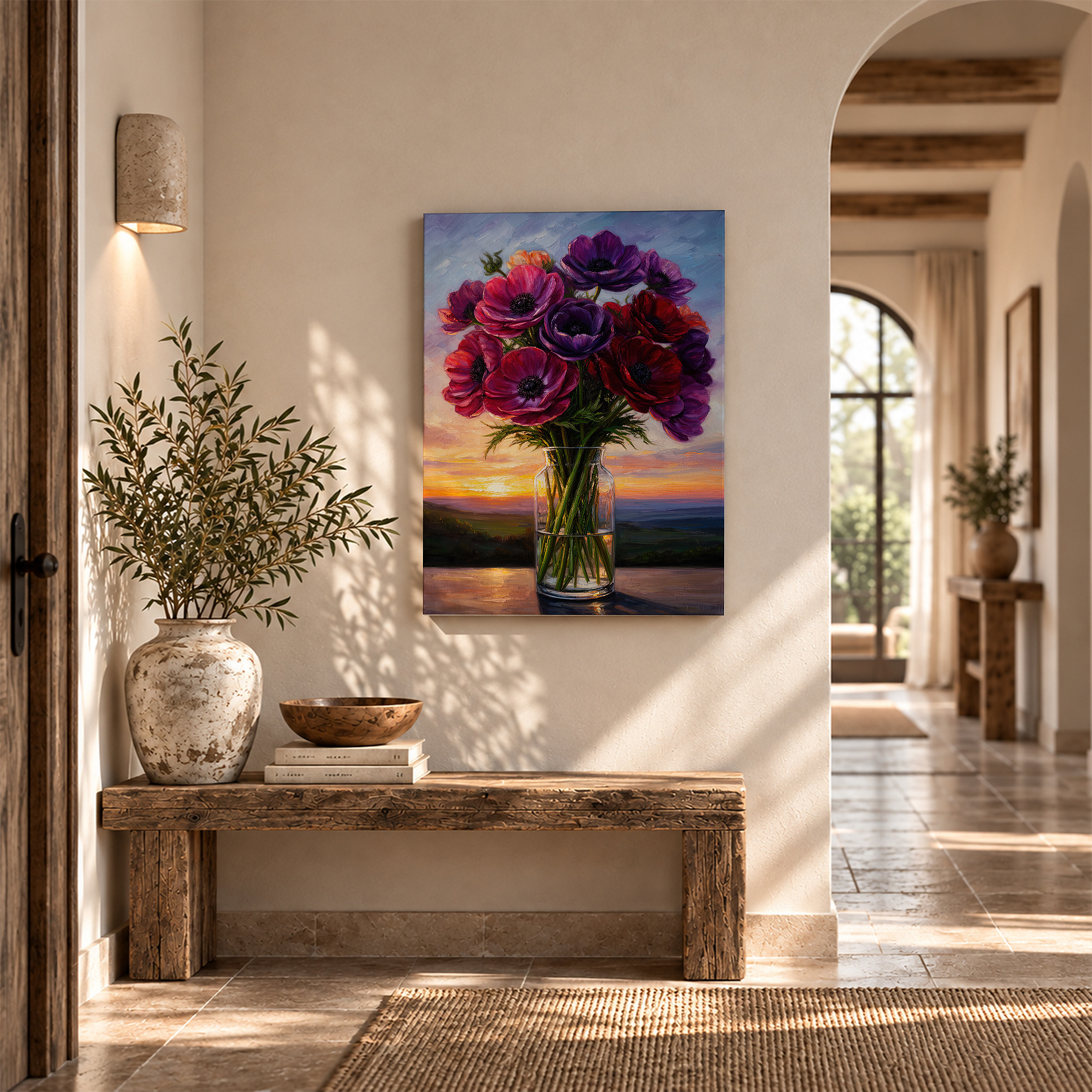 Sunset Anemone Bouquet Framed Canvas Wall Art - Ready to Hang - Image 6