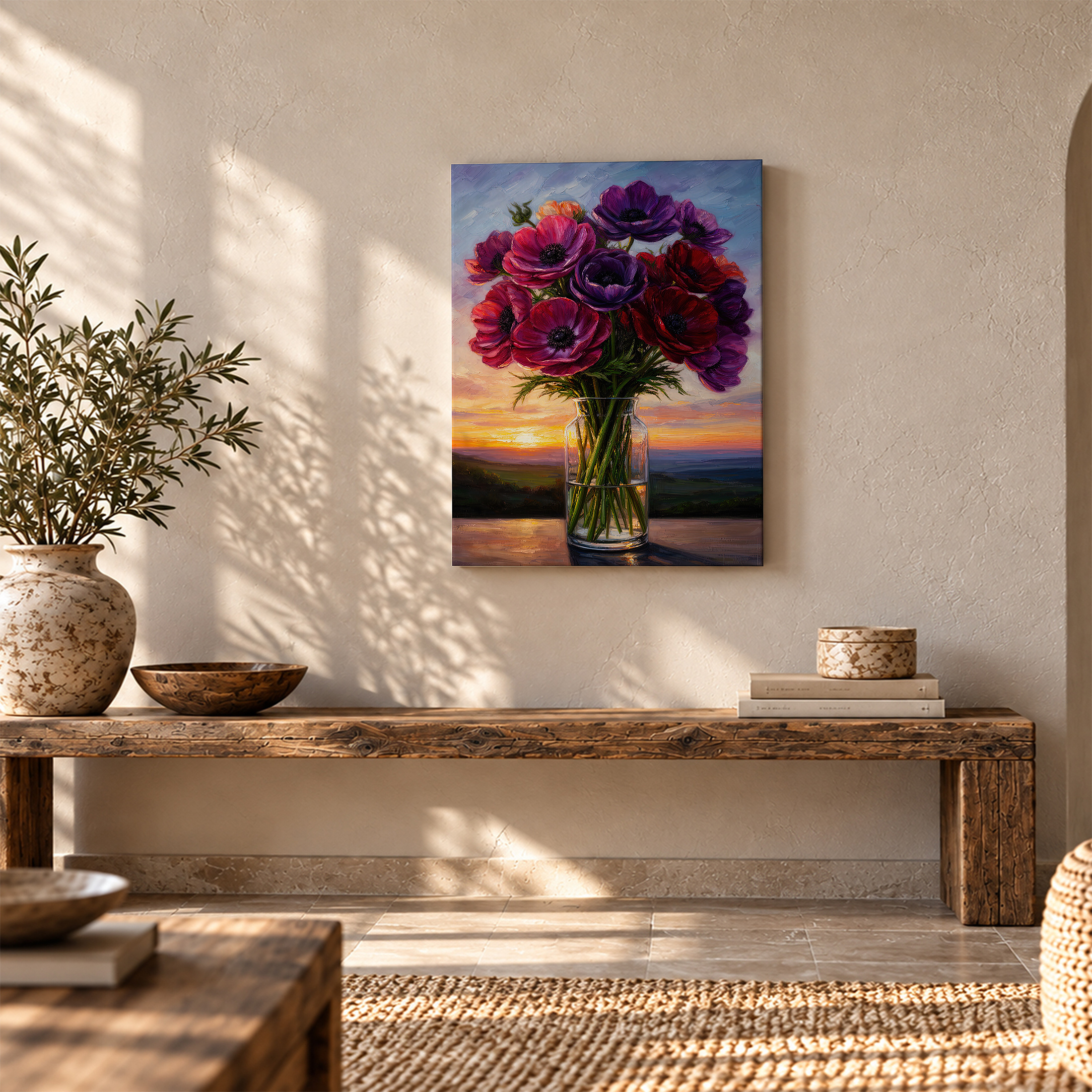 Sunset Anemone Bouquet Framed Canvas Wall Art - Ready to Hang - Image 5