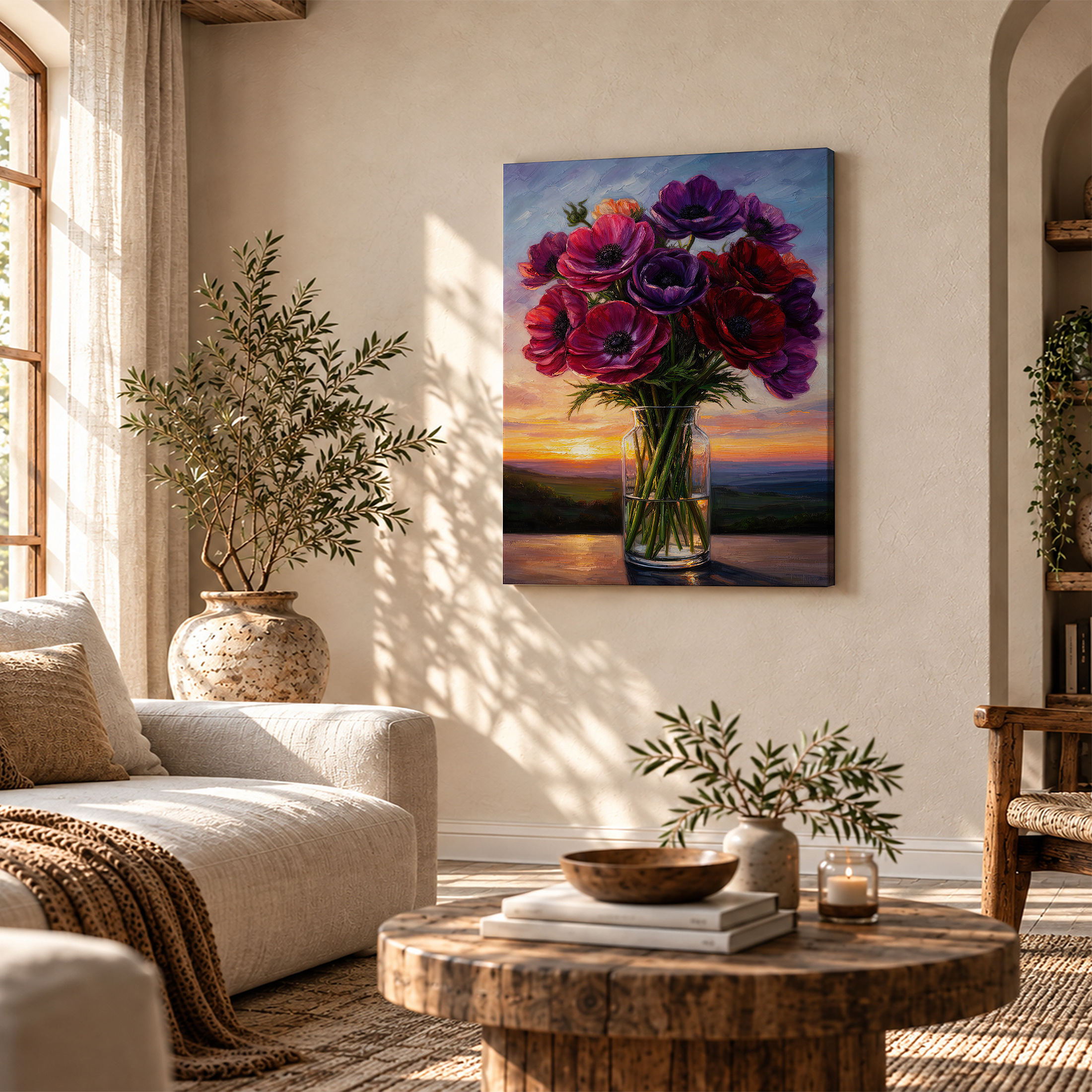 Sunset Anemone Bouquet Framed Canvas Wall Art - Ready to Hang - Image 4