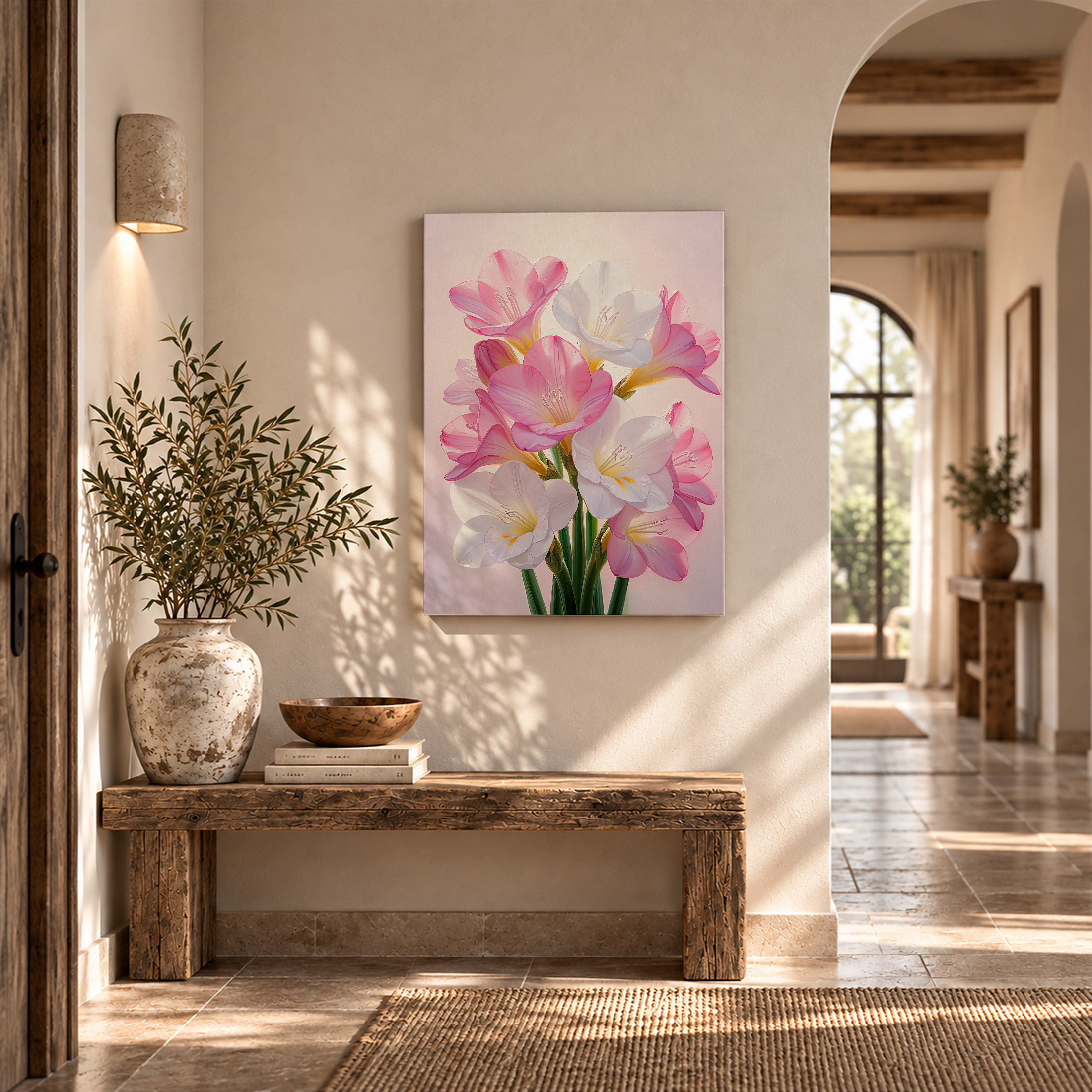 Pink & White Floral Bouquet Framed Canvas Wall Art - Image 6