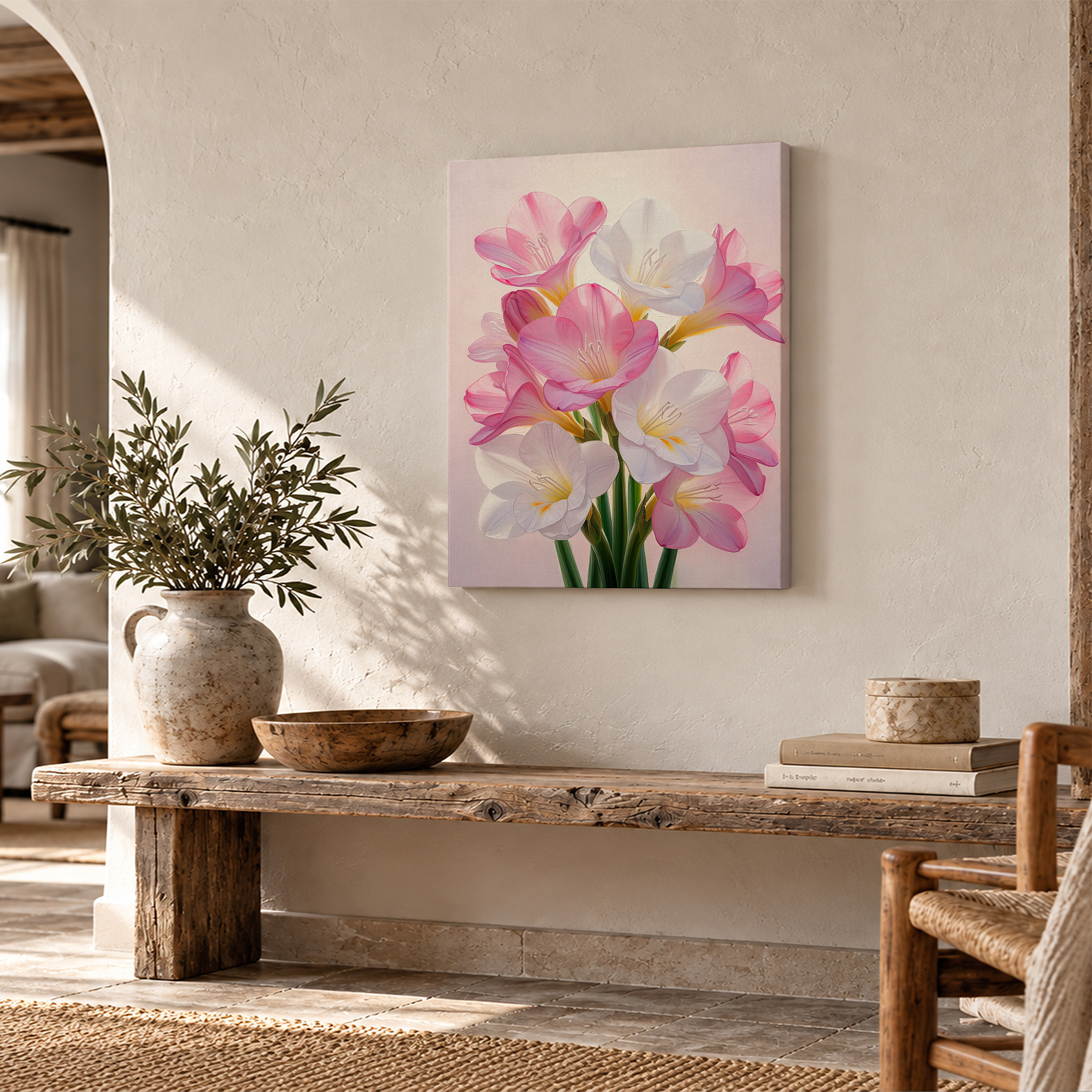 Pink & White Floral Bouquet Framed Canvas Wall Art - Image 2