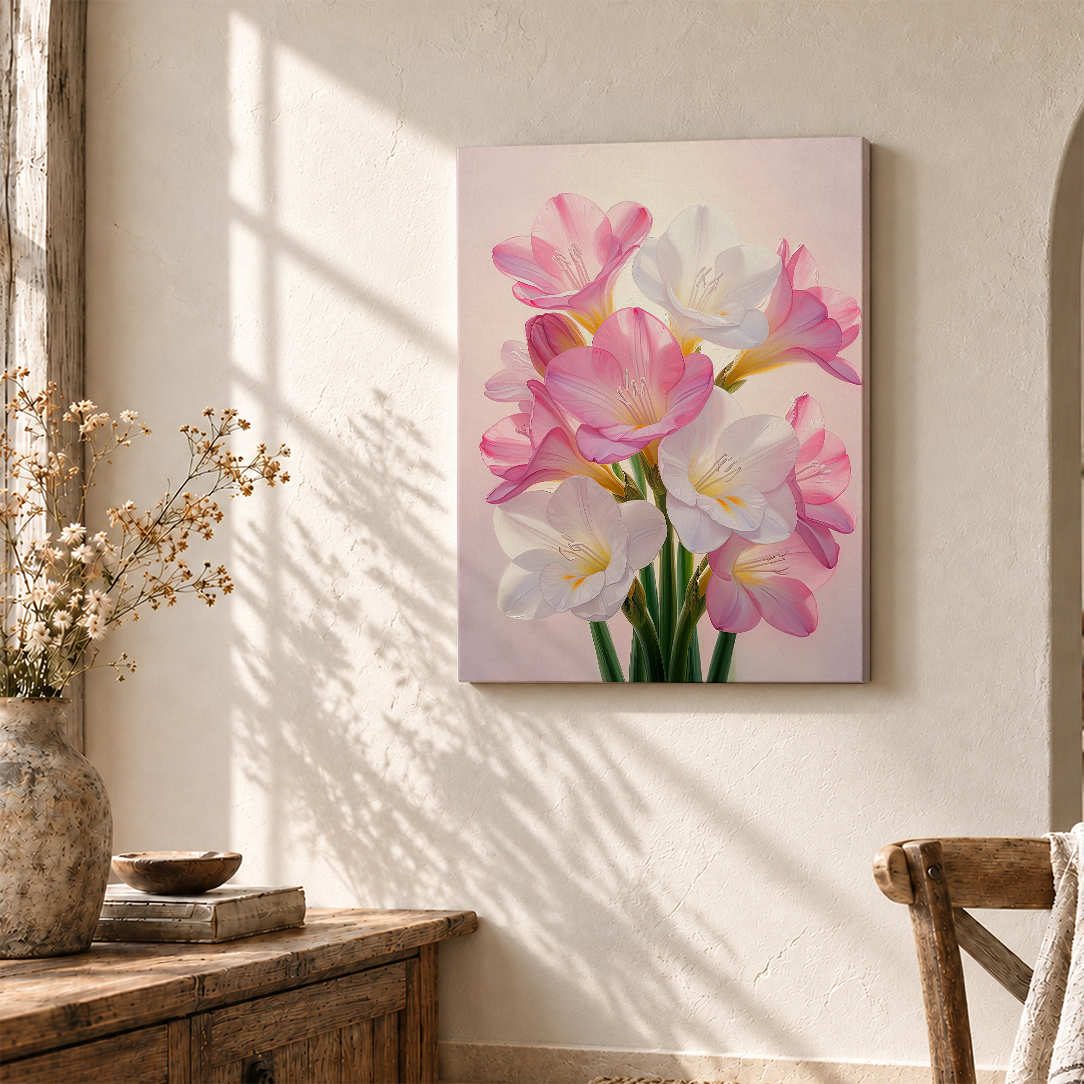 Pink & White Floral Bouquet Framed Canvas Wall Art - Image 3