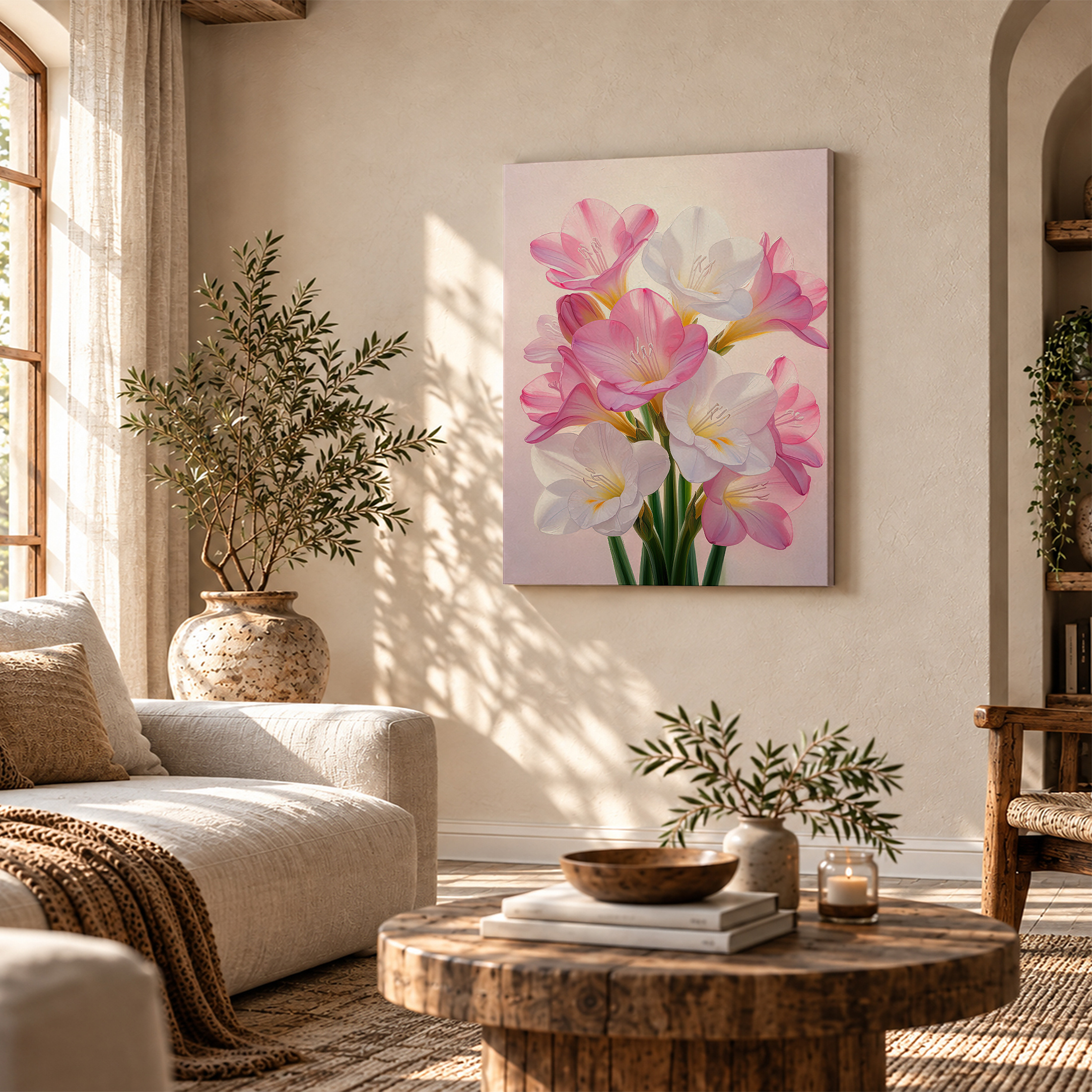 Pink & White Floral Bouquet Framed Canvas Wall Art - Image 4