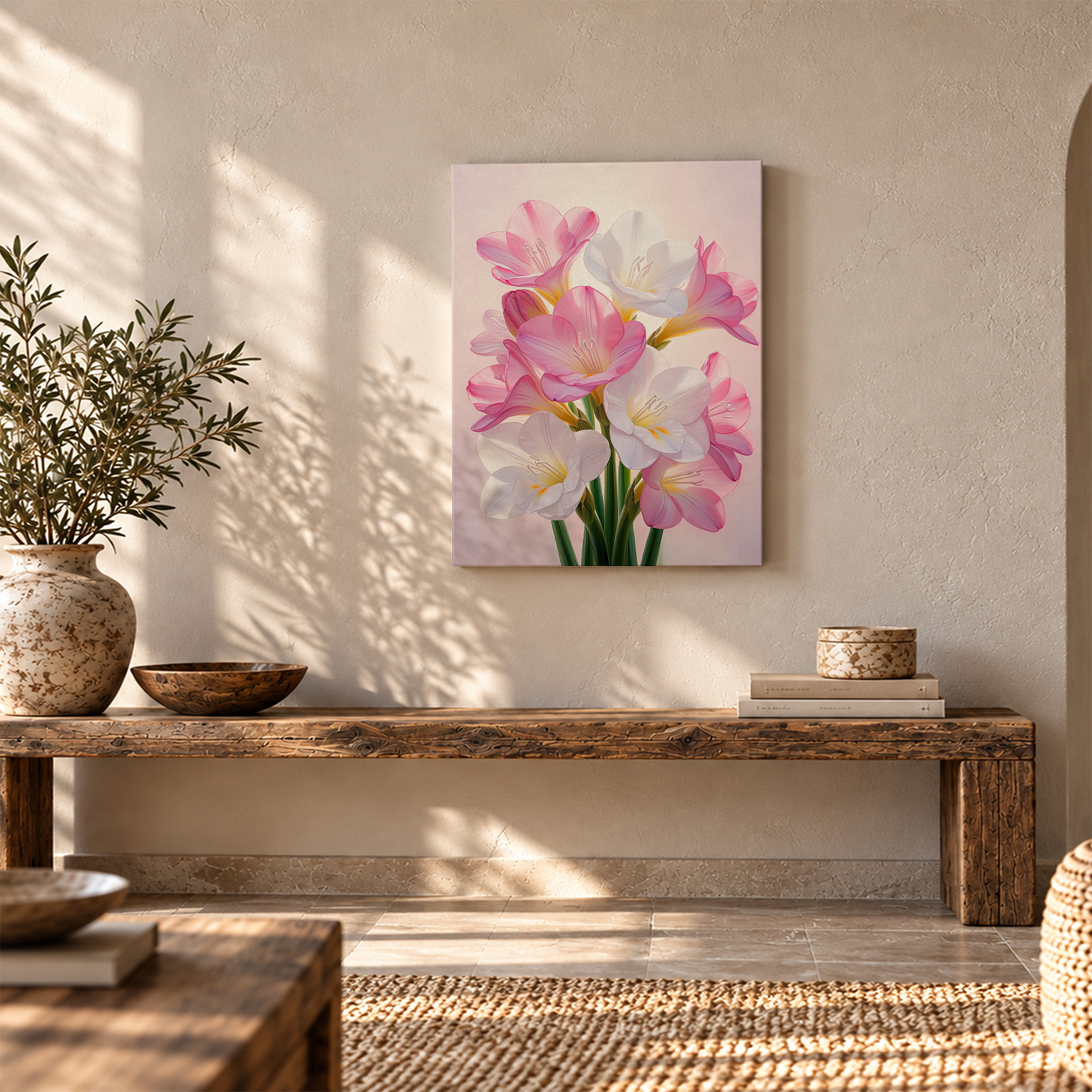 Pink & White Floral Bouquet Framed Canvas Wall Art - Image 5