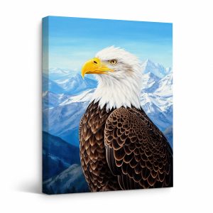 Bald Eagle & Snowcapped Mountains Framed Canvas Wall Art - Ready to Hang