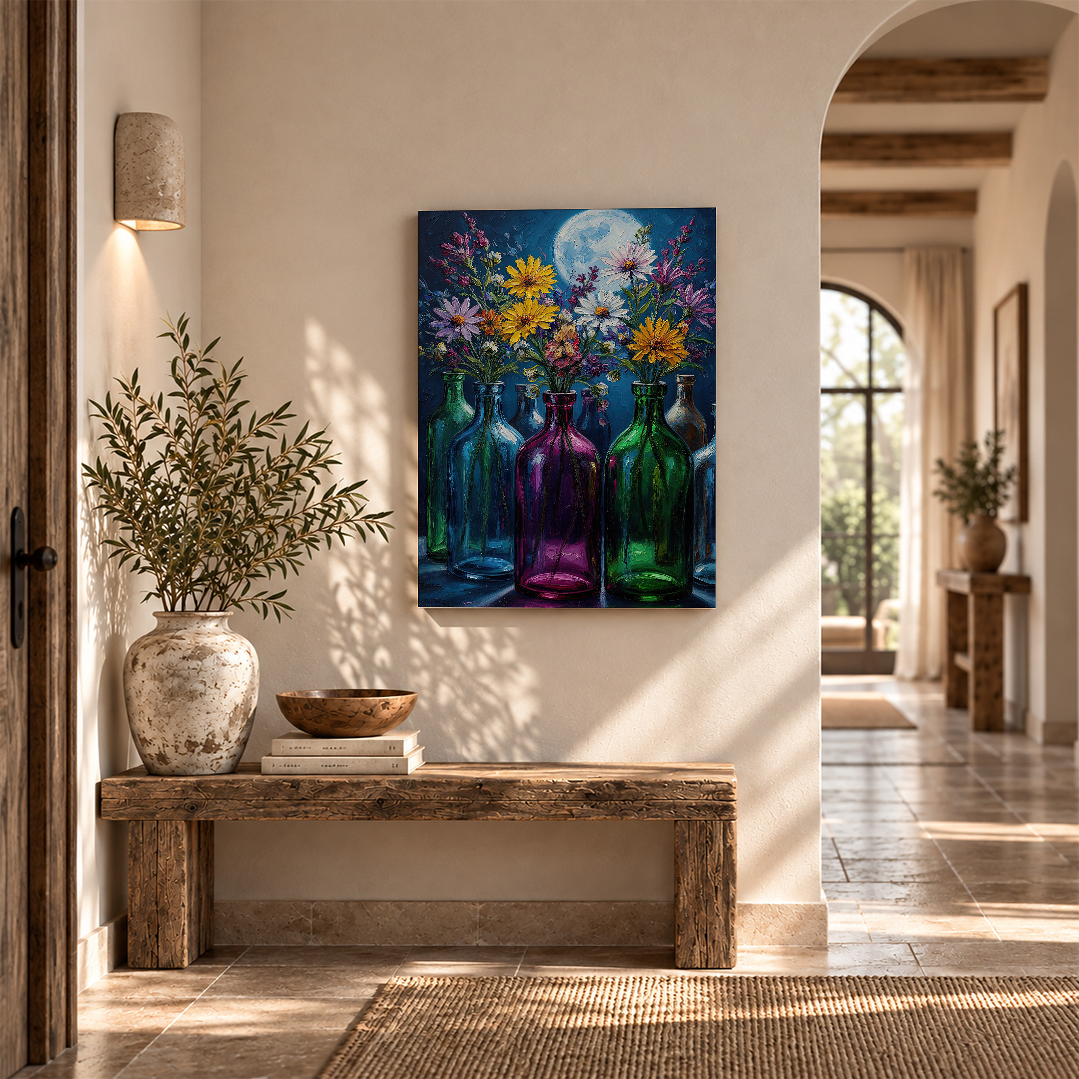 Moonlit Floral Bottles Framed Canvas Wall Art - Image 6