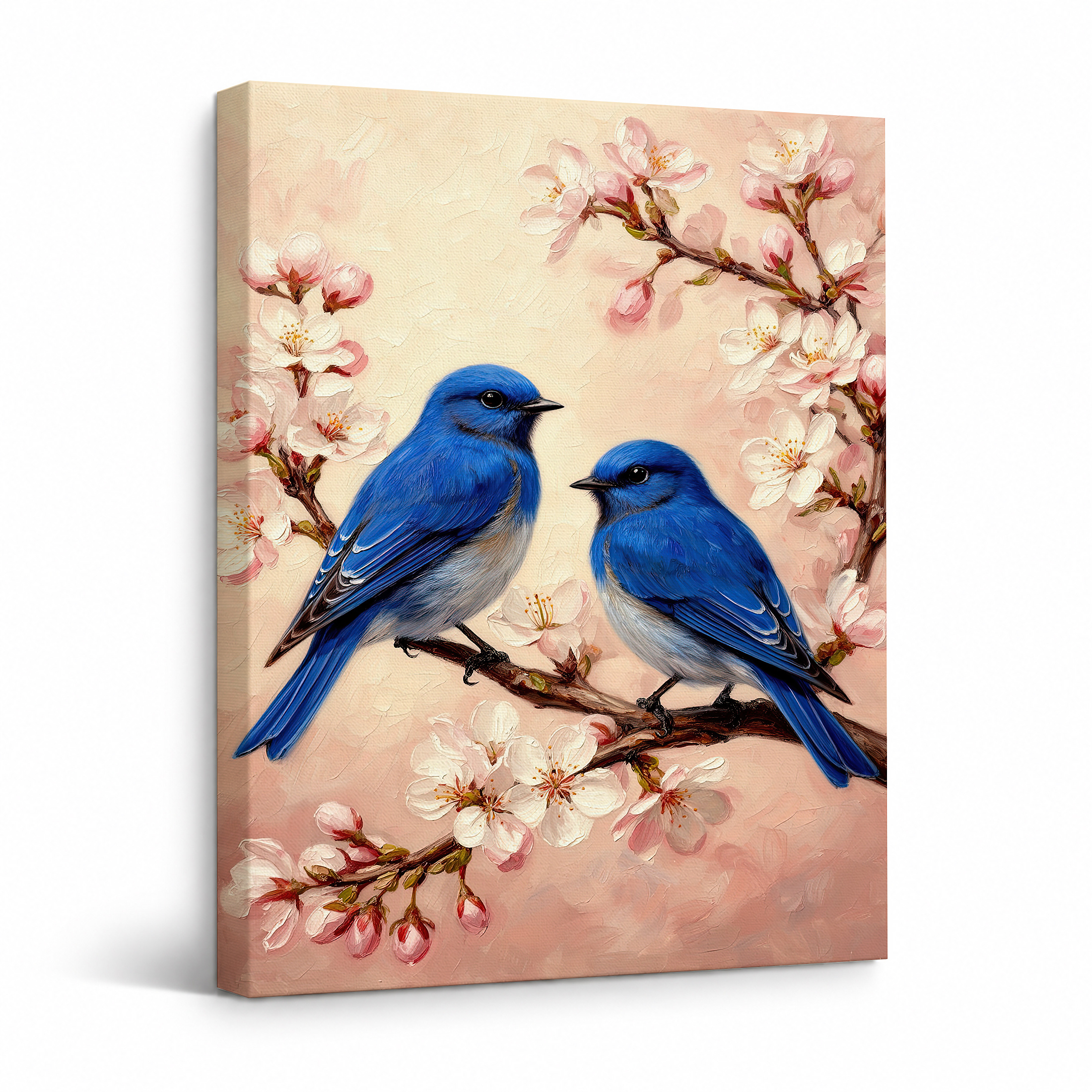 Bluebirds & Cherry Blossoms Framed Canvas Wall Art - Ready to Hang