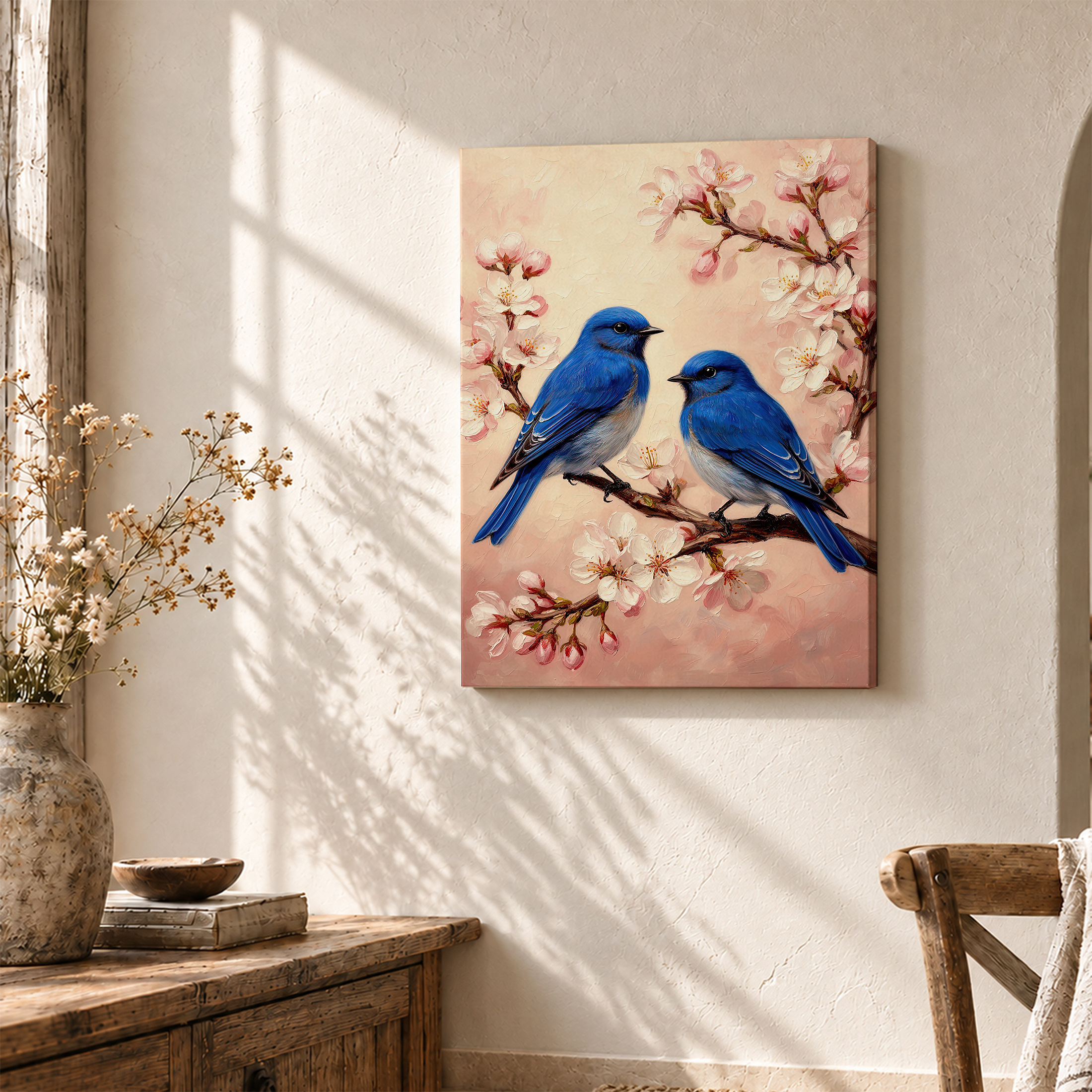Bluebirds & Cherry Blossoms Framed Canvas Wall Art - Ready to Hang - Image 3