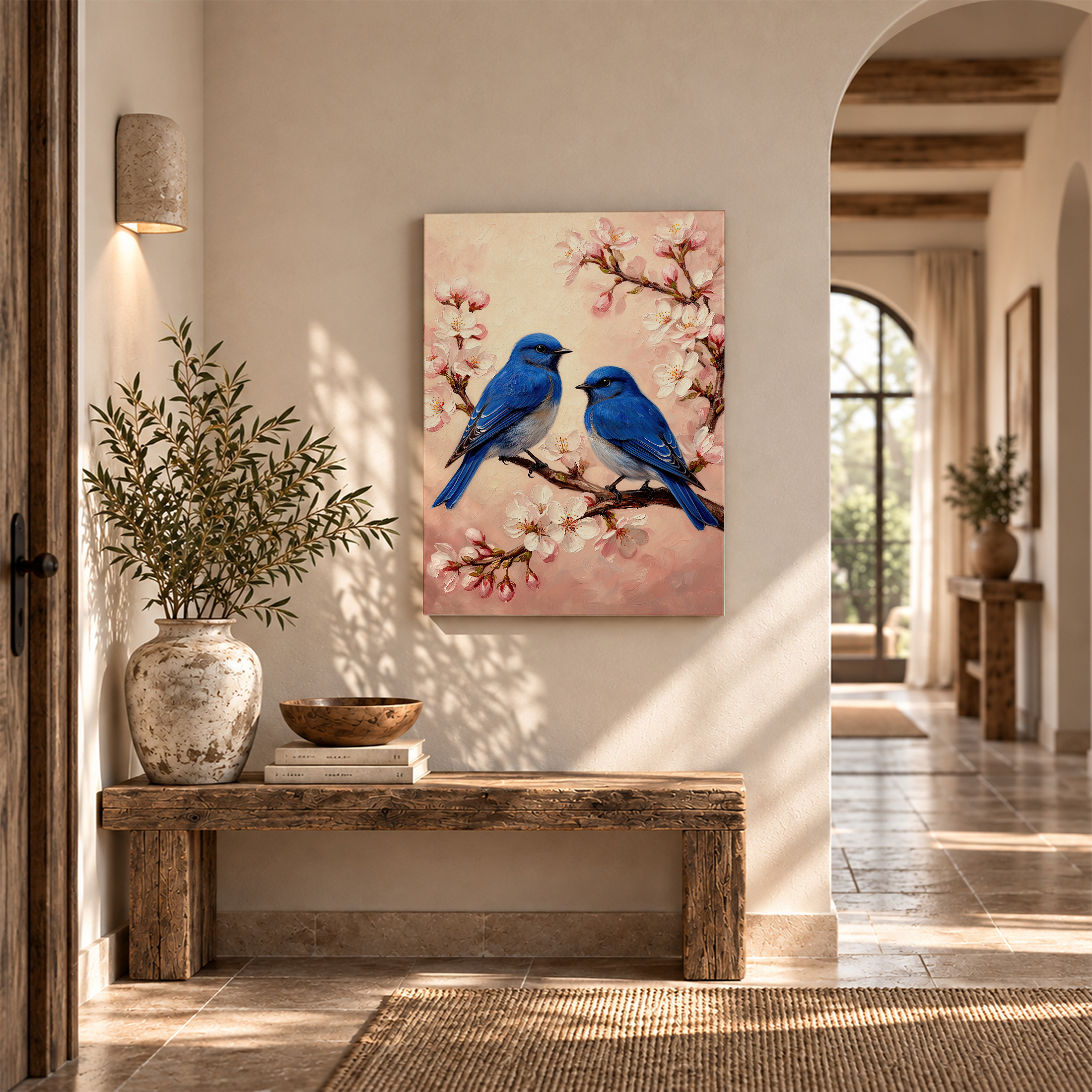 Bluebirds & Cherry Blossoms Framed Canvas Wall Art - Ready to Hang - Image 6