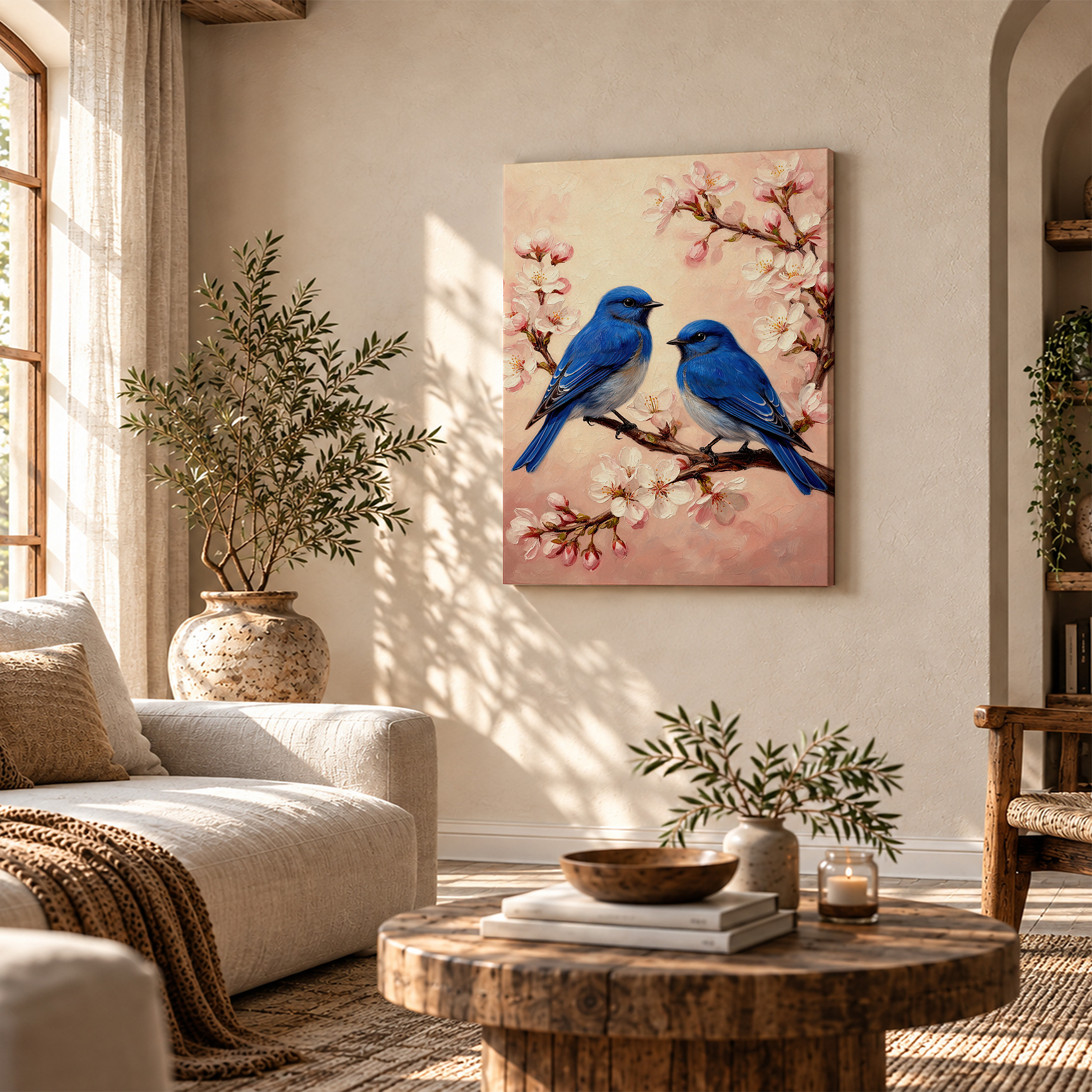 Bluebirds & Cherry Blossoms Framed Canvas Wall Art - Ready to Hang - Image 4