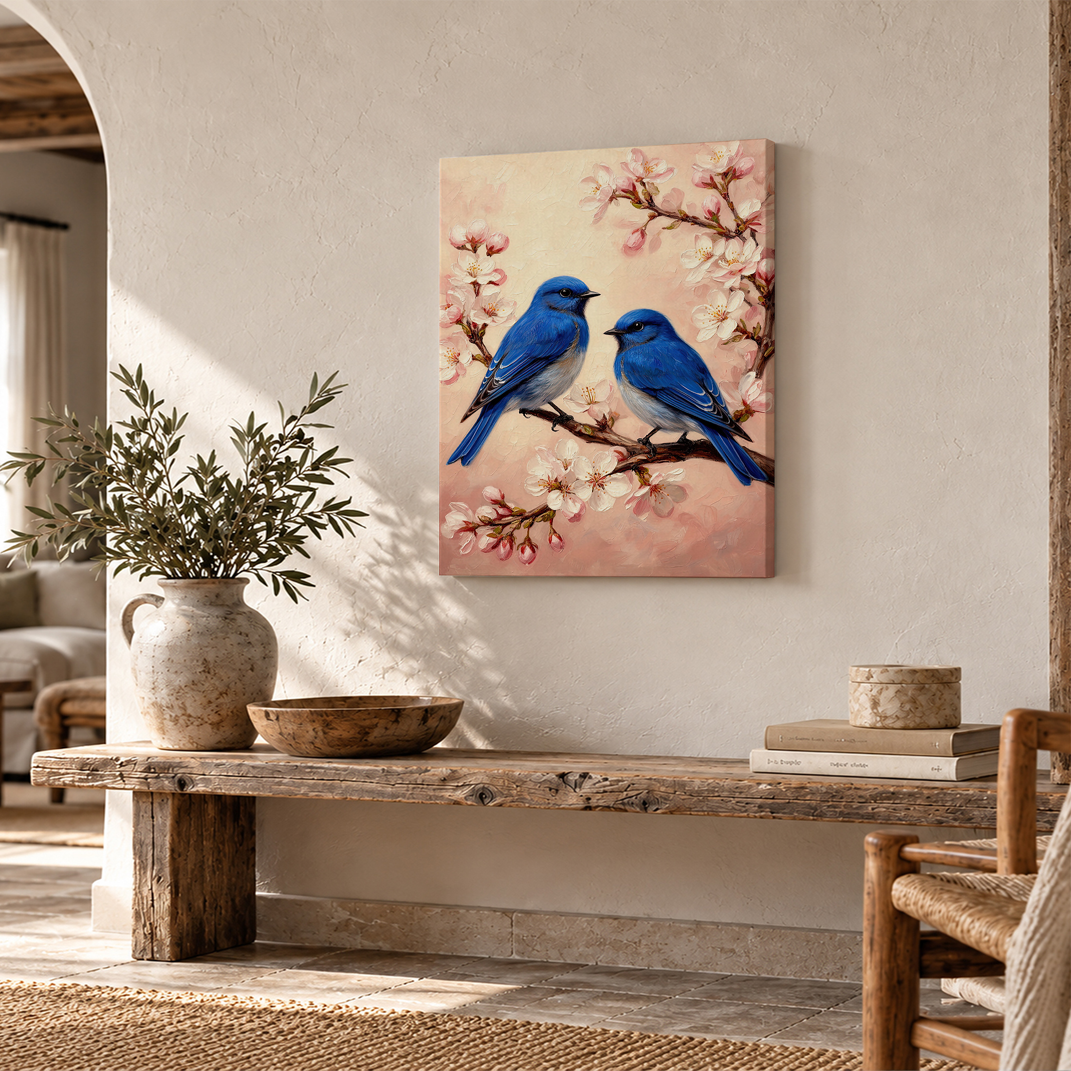 Bluebirds & Cherry Blossoms Framed Canvas Wall Art - Ready to Hang - Image 2