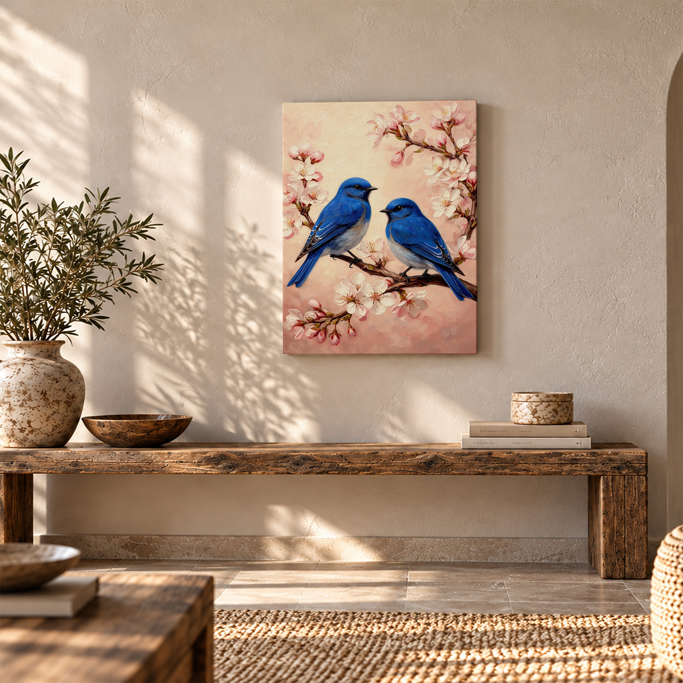 Bluebirds & Cherry Blossoms Framed Canvas Wall Art - Ready to Hang - Image 5