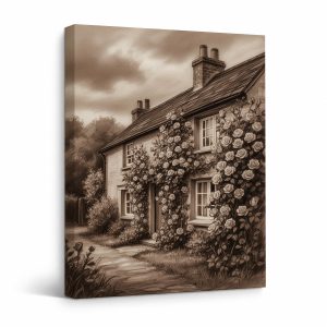Vintage Rose Cottage Framed Canvas Wall Art - Ready to Hang