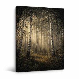 Misty Birch Forest Framed Canvas Wall Art | Ready to Hang