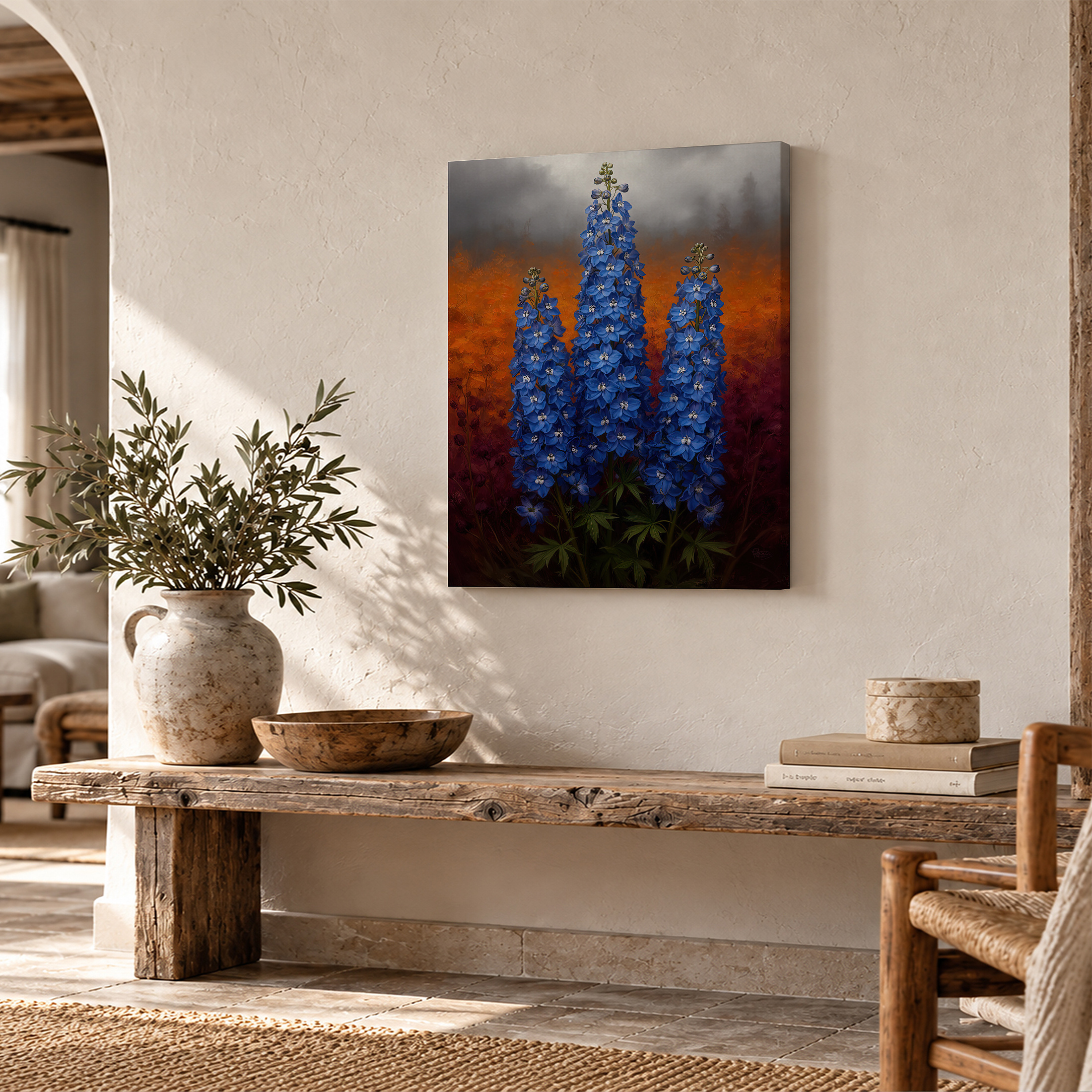 Blue Lupine Sunset Framed Canvas Wall Art | Ready to Hang - Image 2