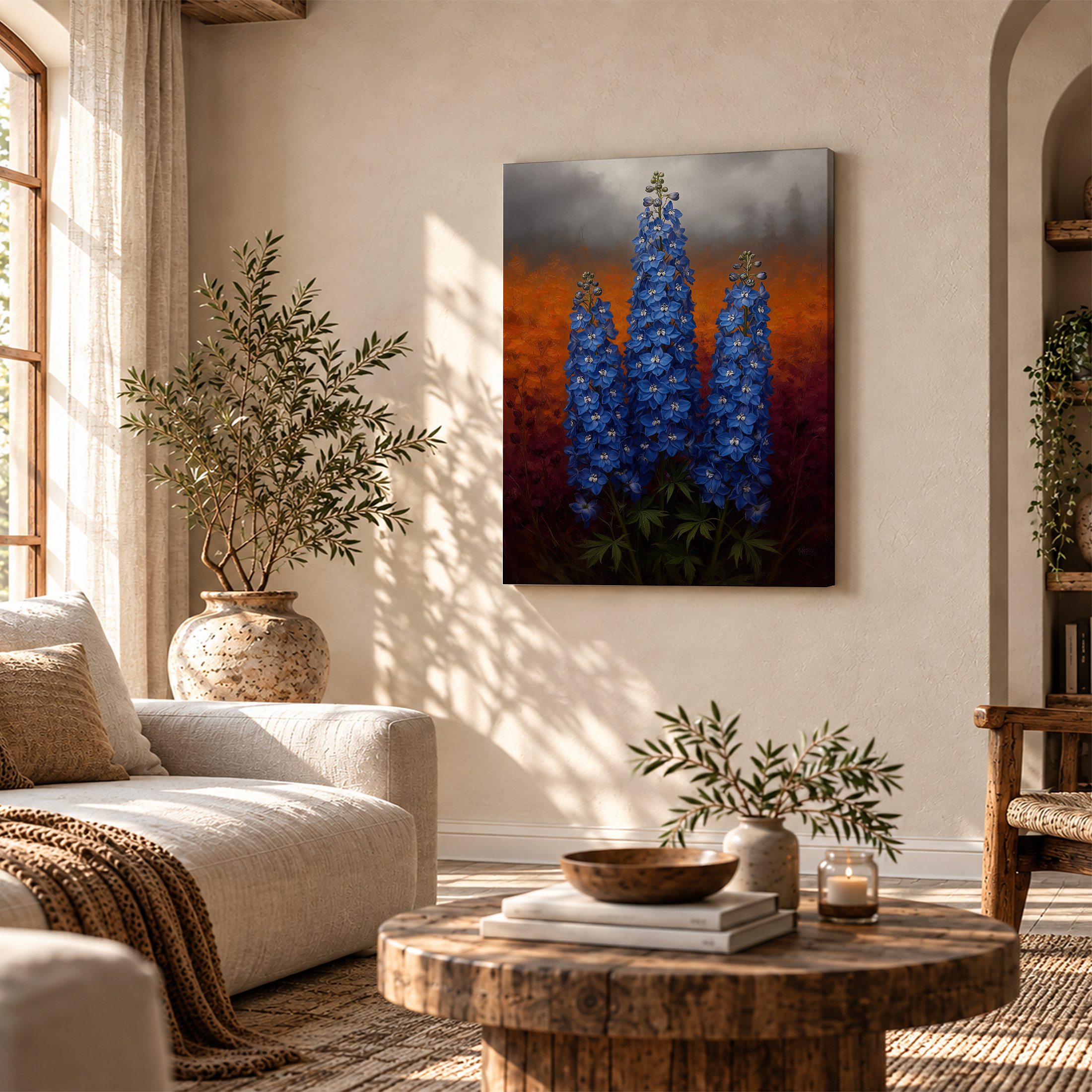 Blue Lupine Sunset Framed Canvas Wall Art | Ready to Hang - Image 4