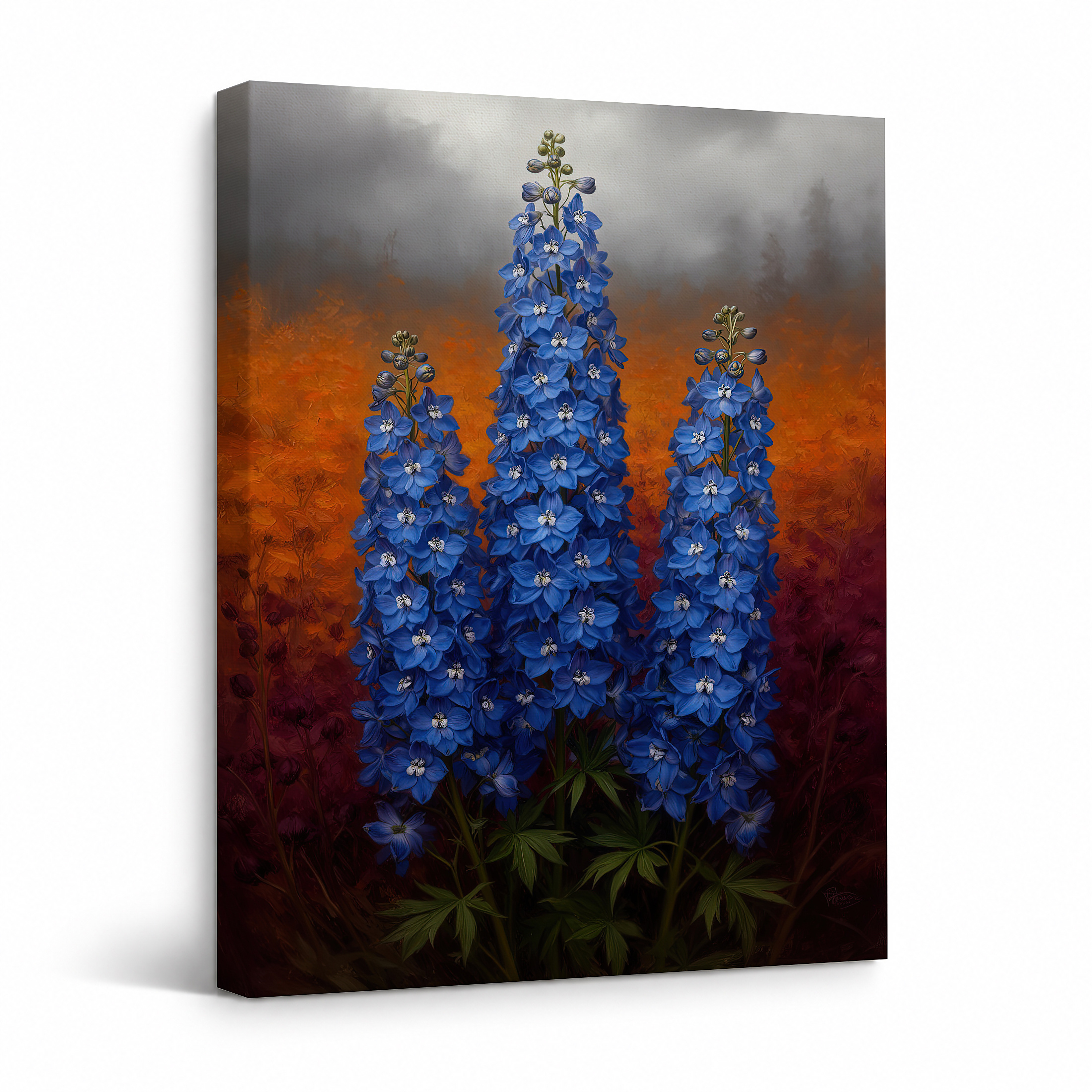 Blue Lupine Sunset Framed Canvas Wall Art | Ready to Hang