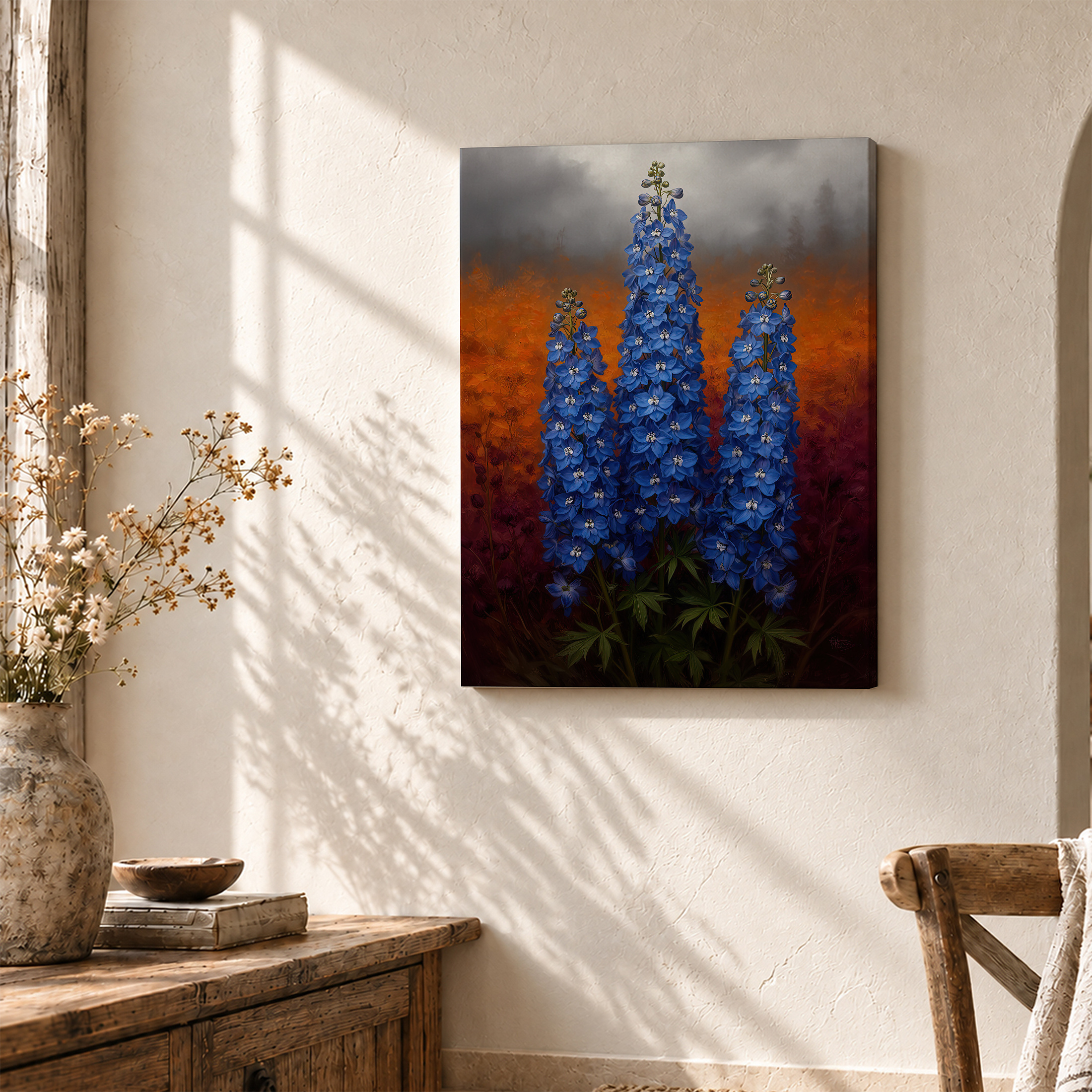 Blue Lupine Sunset Framed Canvas Wall Art | Ready to Hang - Image 3