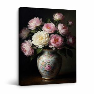 Pink Rose Bouquet Framed Canvas Wall Art - Ready to Hang