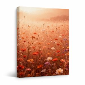 Golden Hour Wildflower Meadow Framed Canvas Wall Art - Ready to Hang