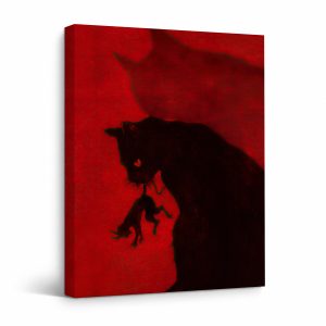 Black Cat Silhouette on Red Background Framed Canvas Wall Art