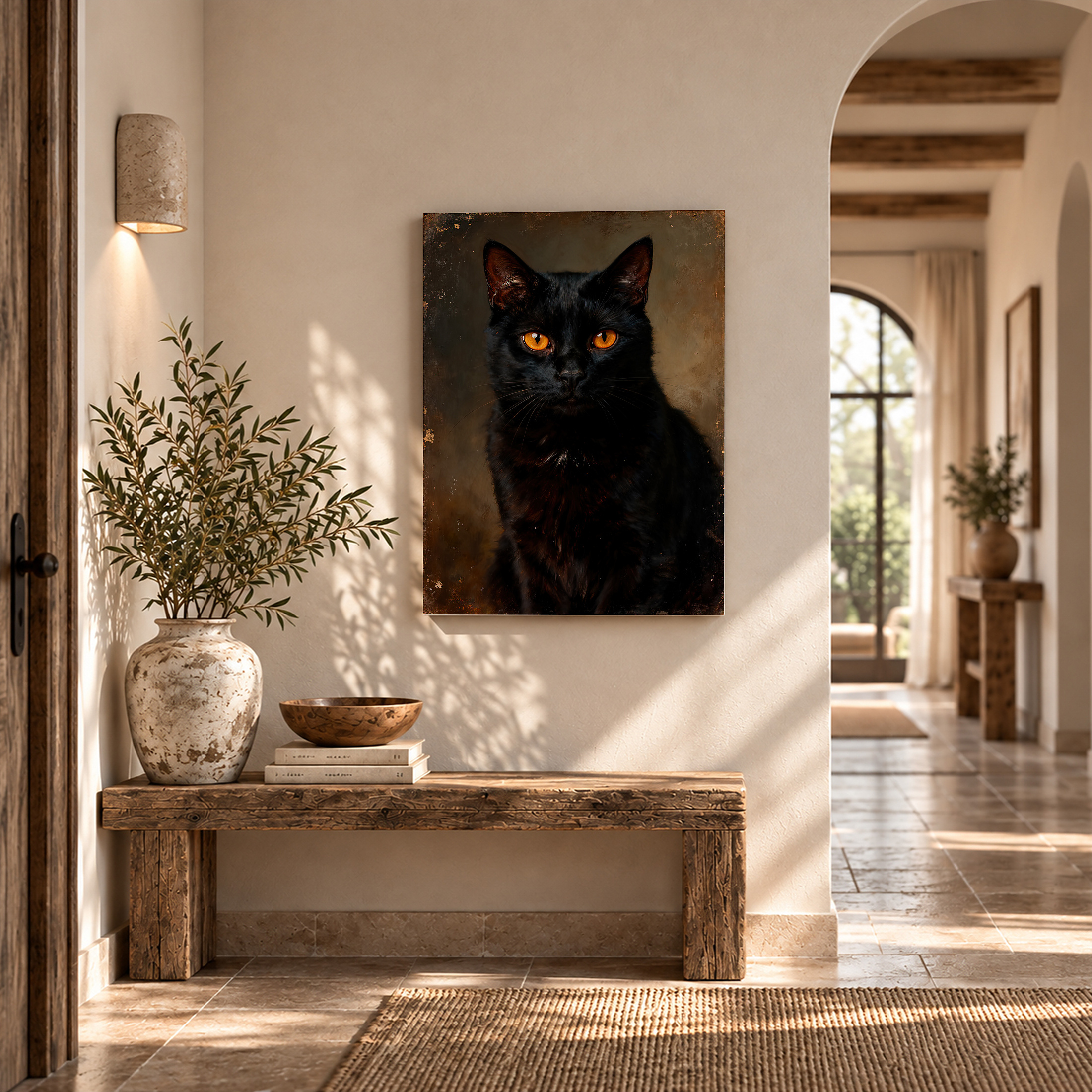 Vintage Black Cat Portrait Framed Canvas Wall Art - Image 6