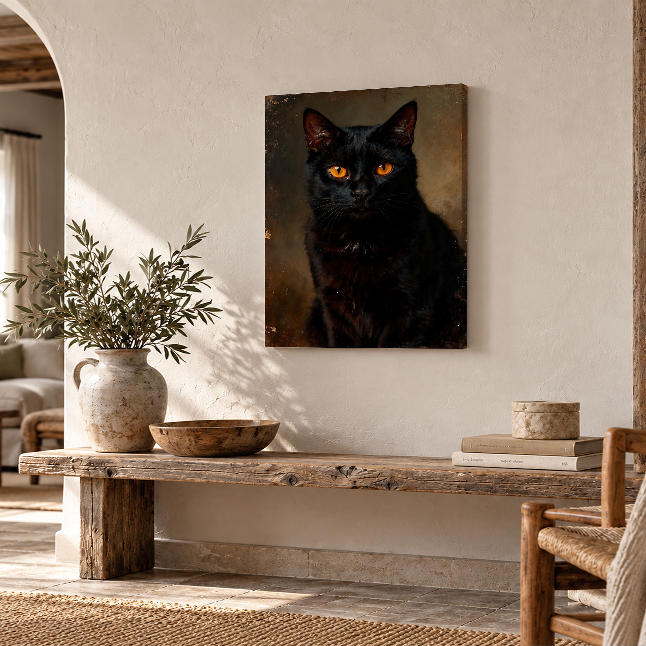 Vintage Black Cat Portrait Framed Canvas Wall Art - Image 2
