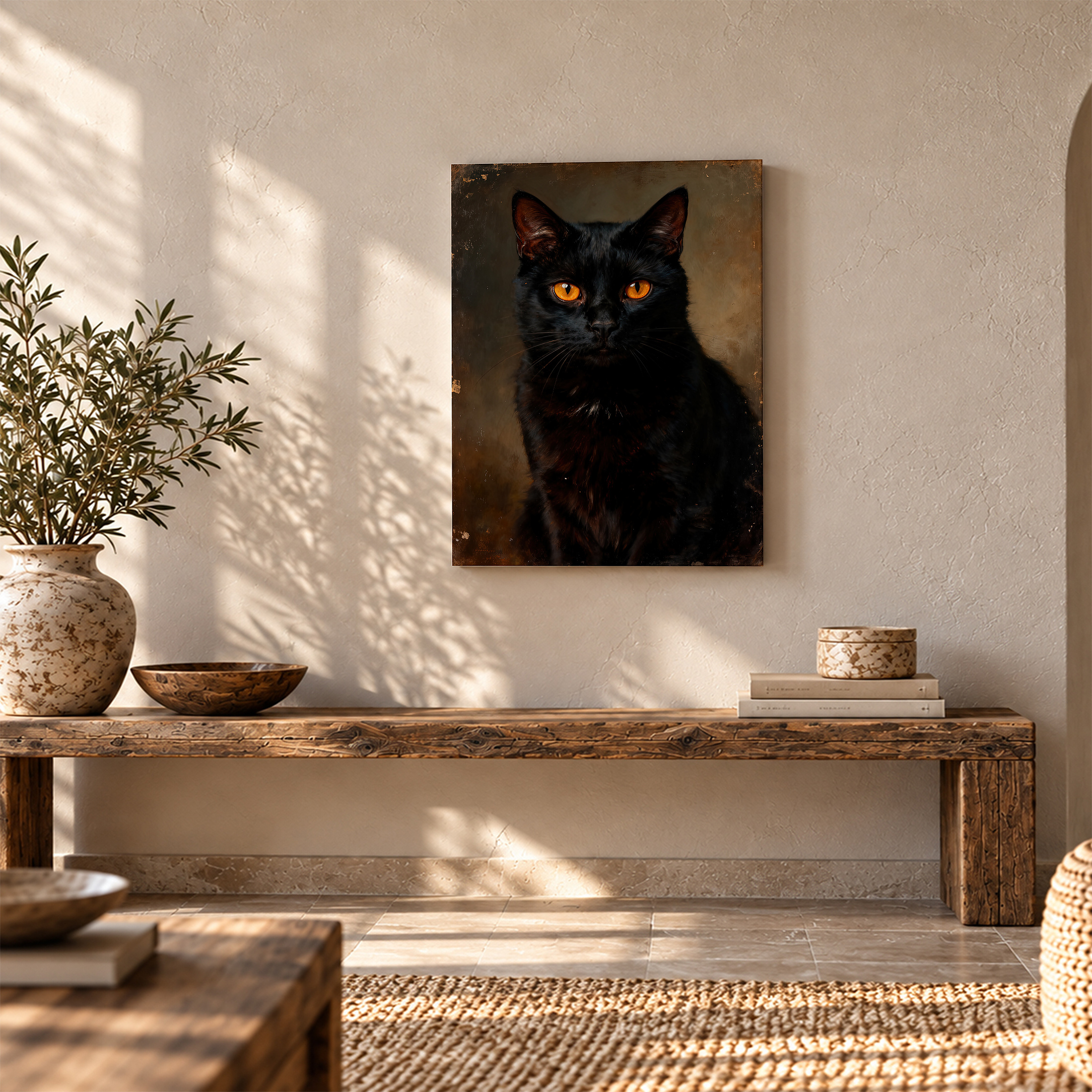 Vintage Black Cat Portrait Framed Canvas Wall Art - Image 5