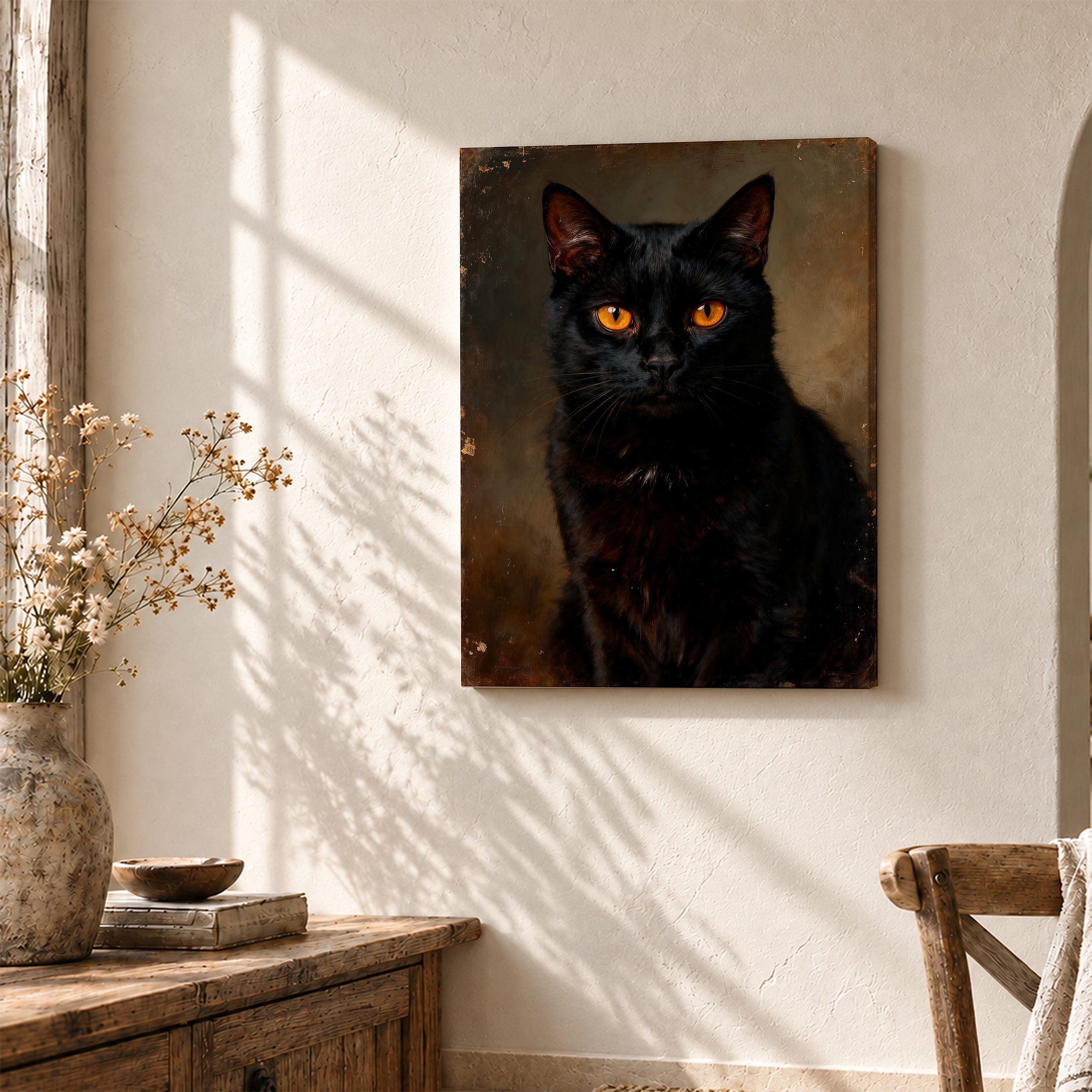 Vintage Black Cat Portrait Framed Canvas Wall Art - Image 3