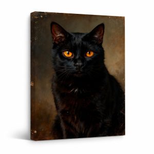 Vintage Black Cat Portrait Framed Canvas Wall Art