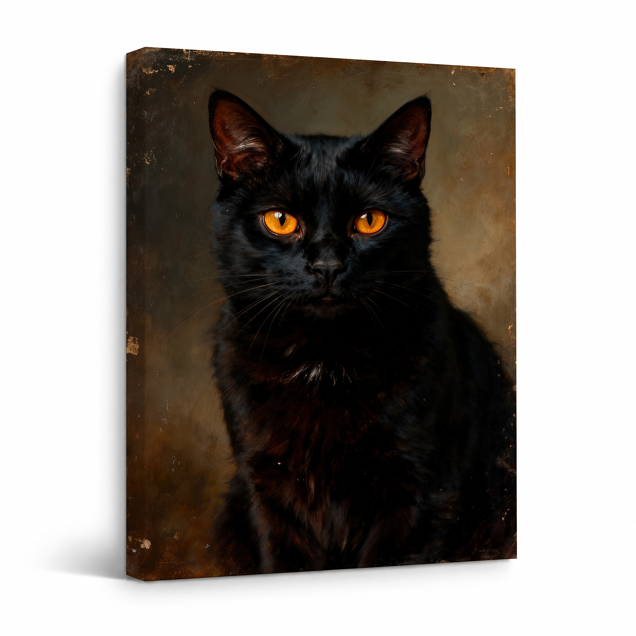 Vintage Black Cat Portrait Framed Canvas Wall Art
