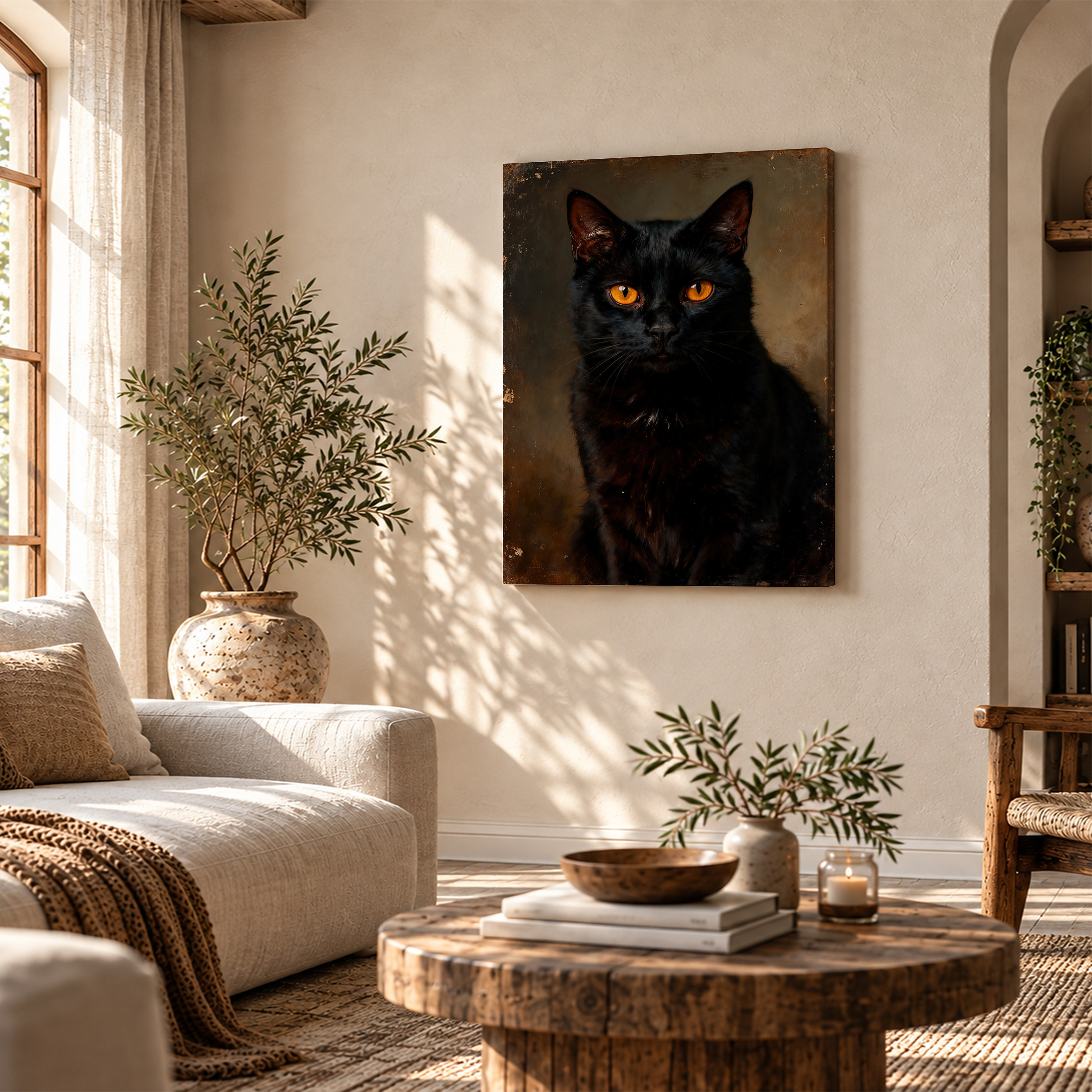 Vintage Black Cat Portrait Framed Canvas Wall Art - Image 4