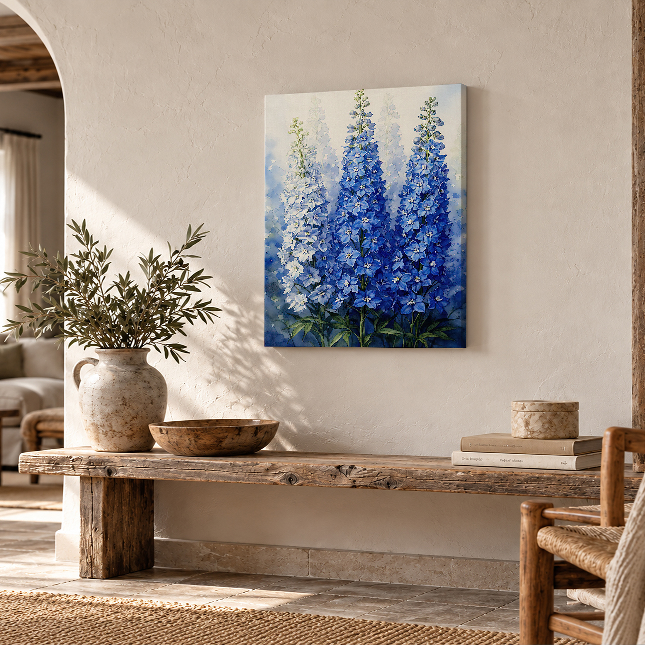 Blue Lupine Watercolor Framed Canvas Wall Art | Ready to Hang - Image 2
