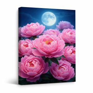 Moonlit Peony Garden Framed Canvas Wall Art - Ready to Hang