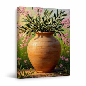 Olive Branches & Pink Blossoms Framed Canvas Wall Art - Ready to Hang