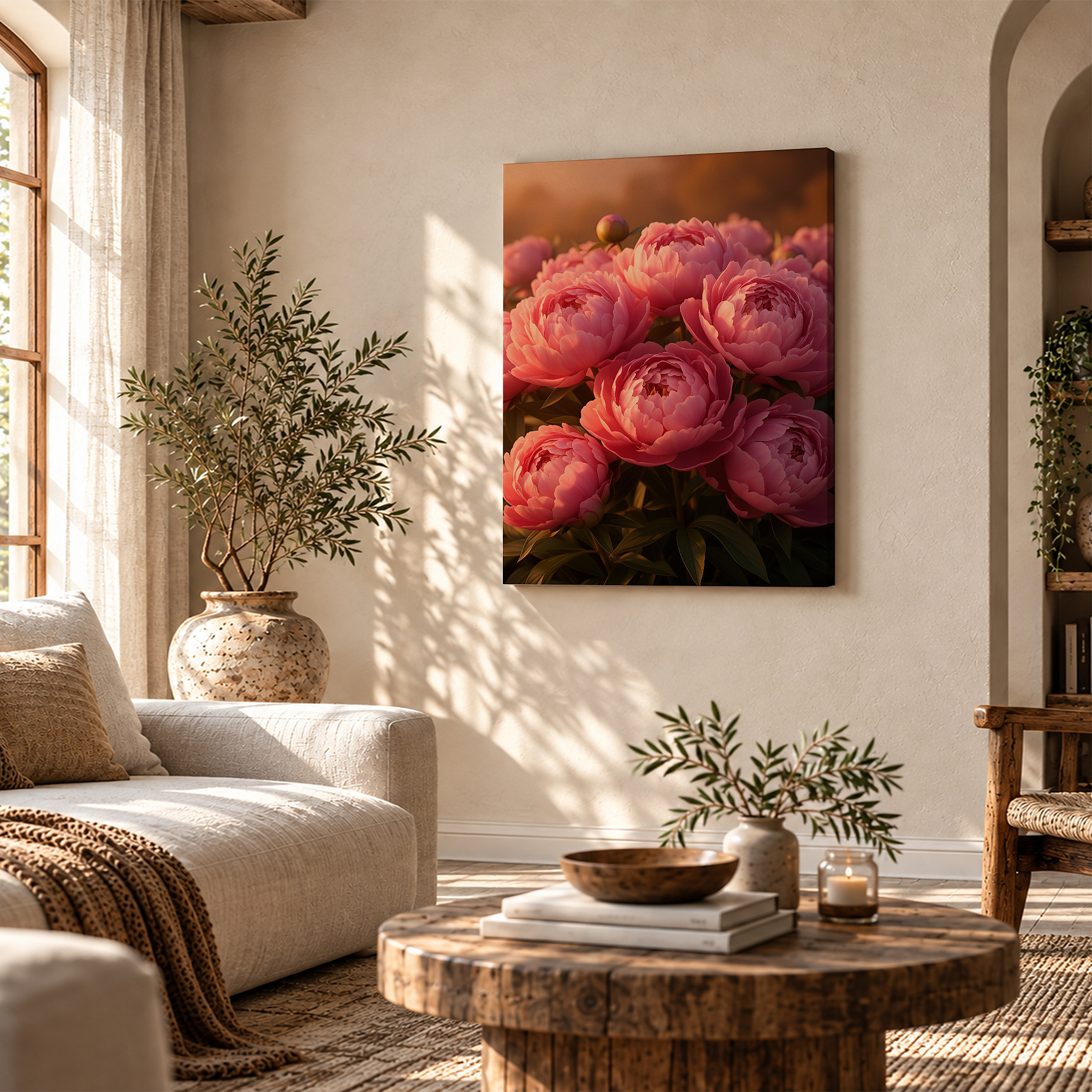 Pink Peony Sunset Bloom Framed Canvas Wall Art - Ready to Hang - Image 4