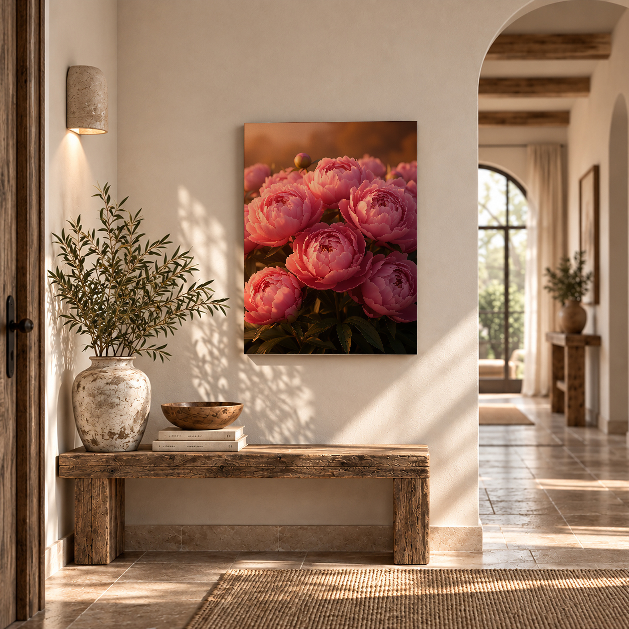 Pink Peony Sunset Bloom Framed Canvas Wall Art - Ready to Hang - Image 6
